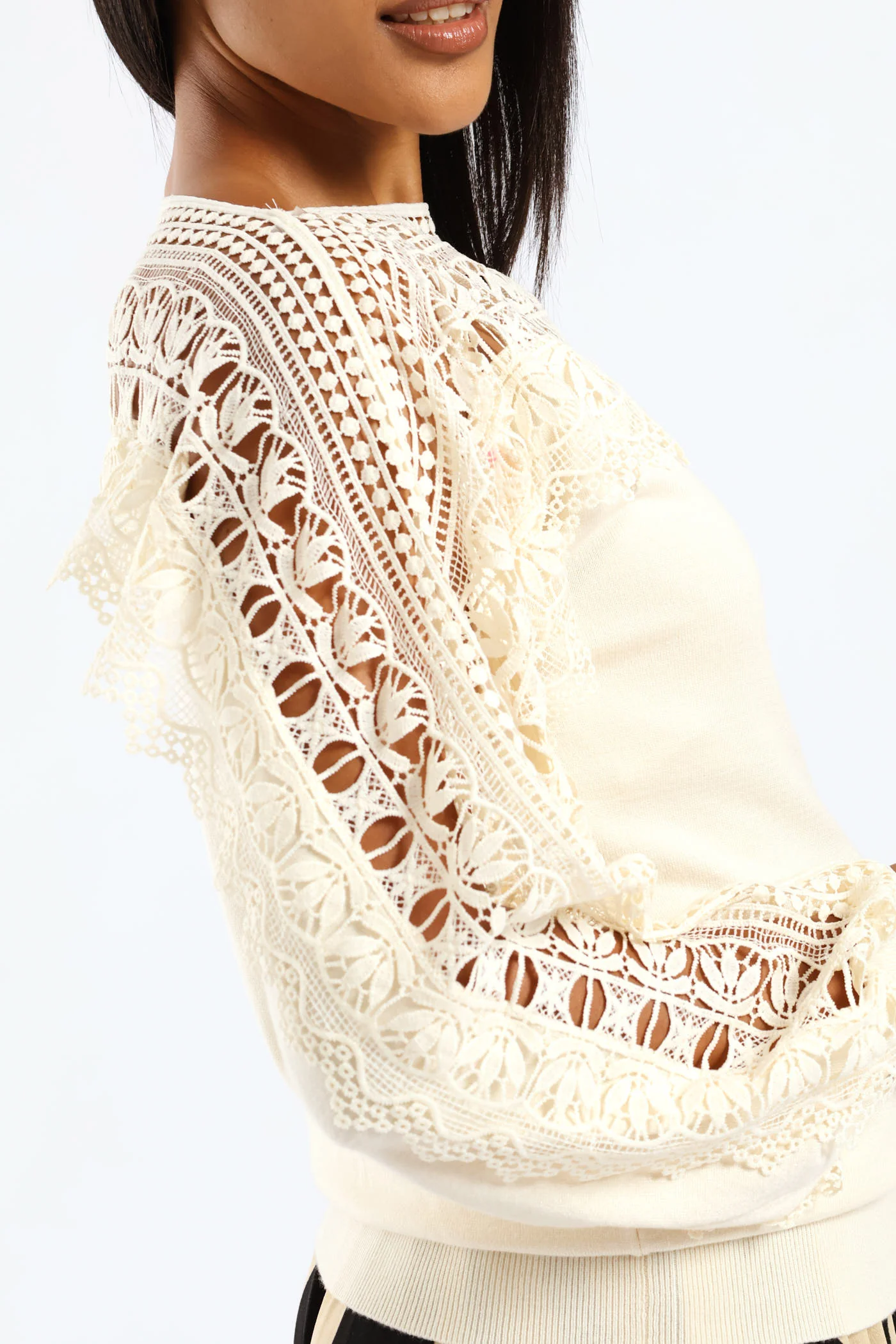 Lace Detail Knitwear - Cream - Image 2