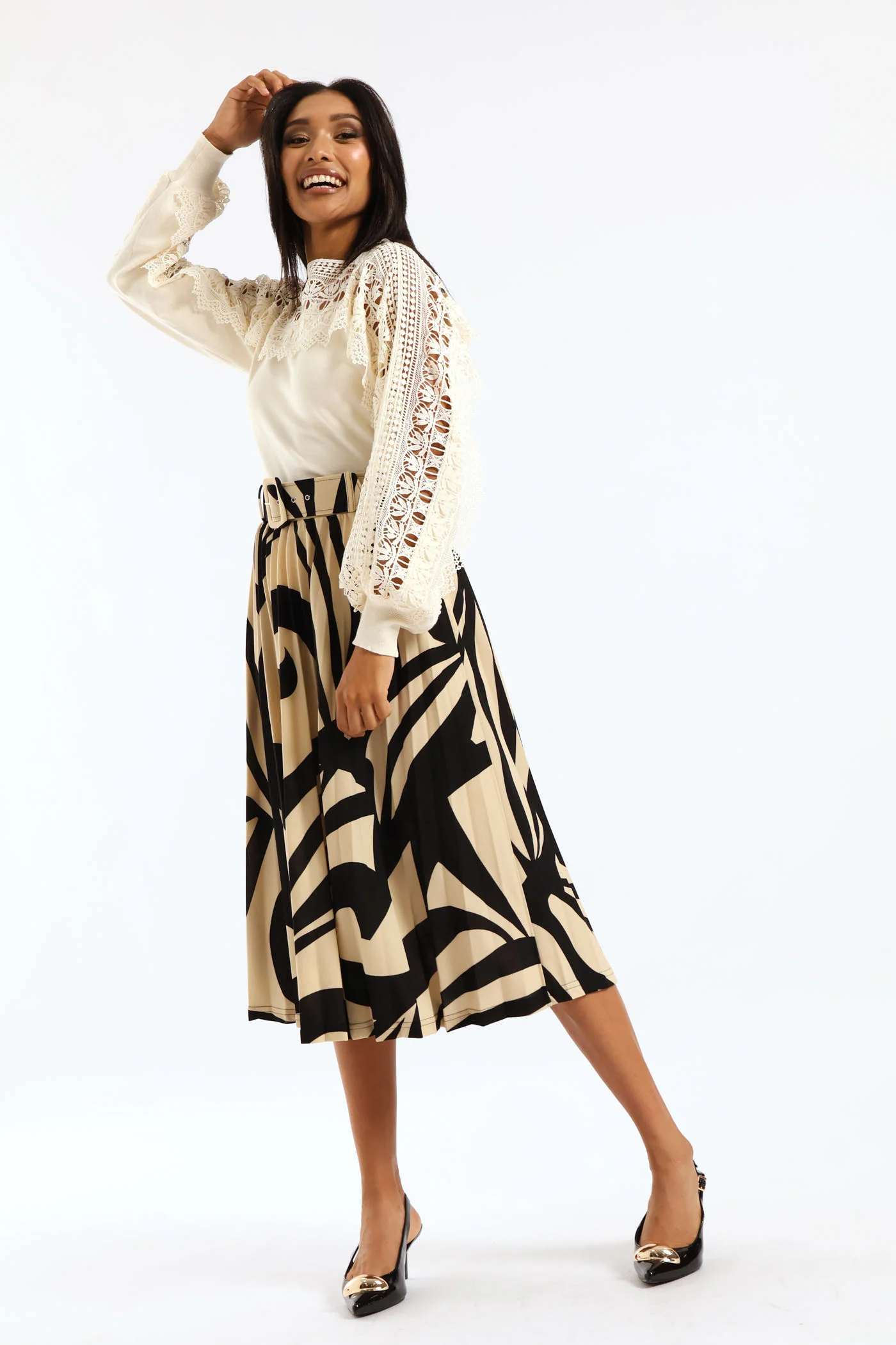 Lace Detail Knitwear - Cream - Image 3