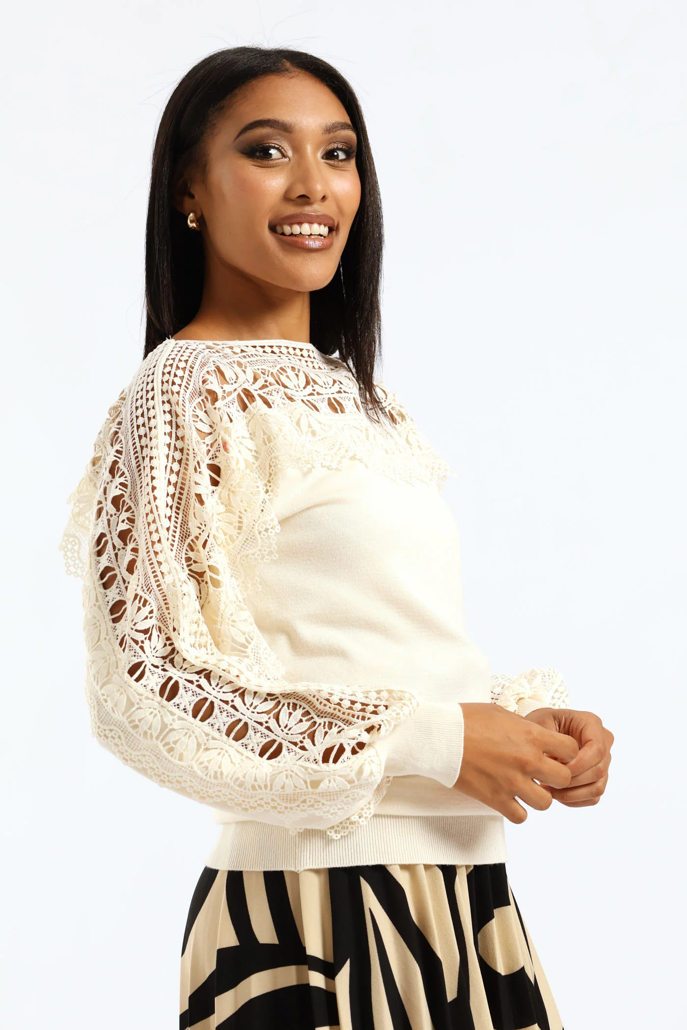 Lace Detail Knitwear - Cream - Image 4