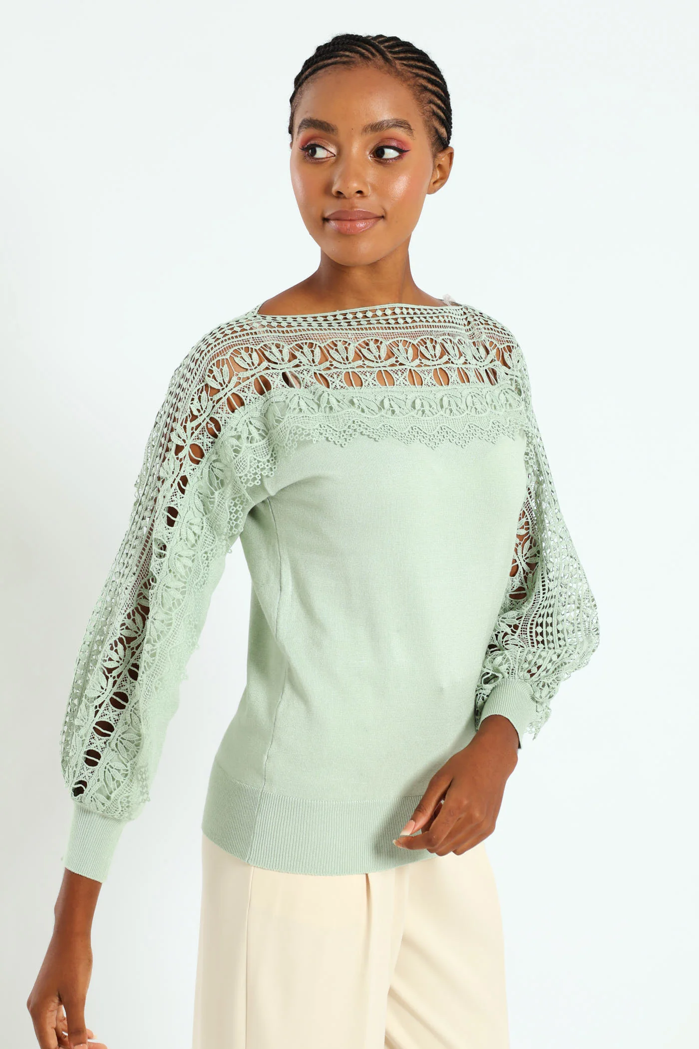 Lace Detail Knitwear - Green - Image 2