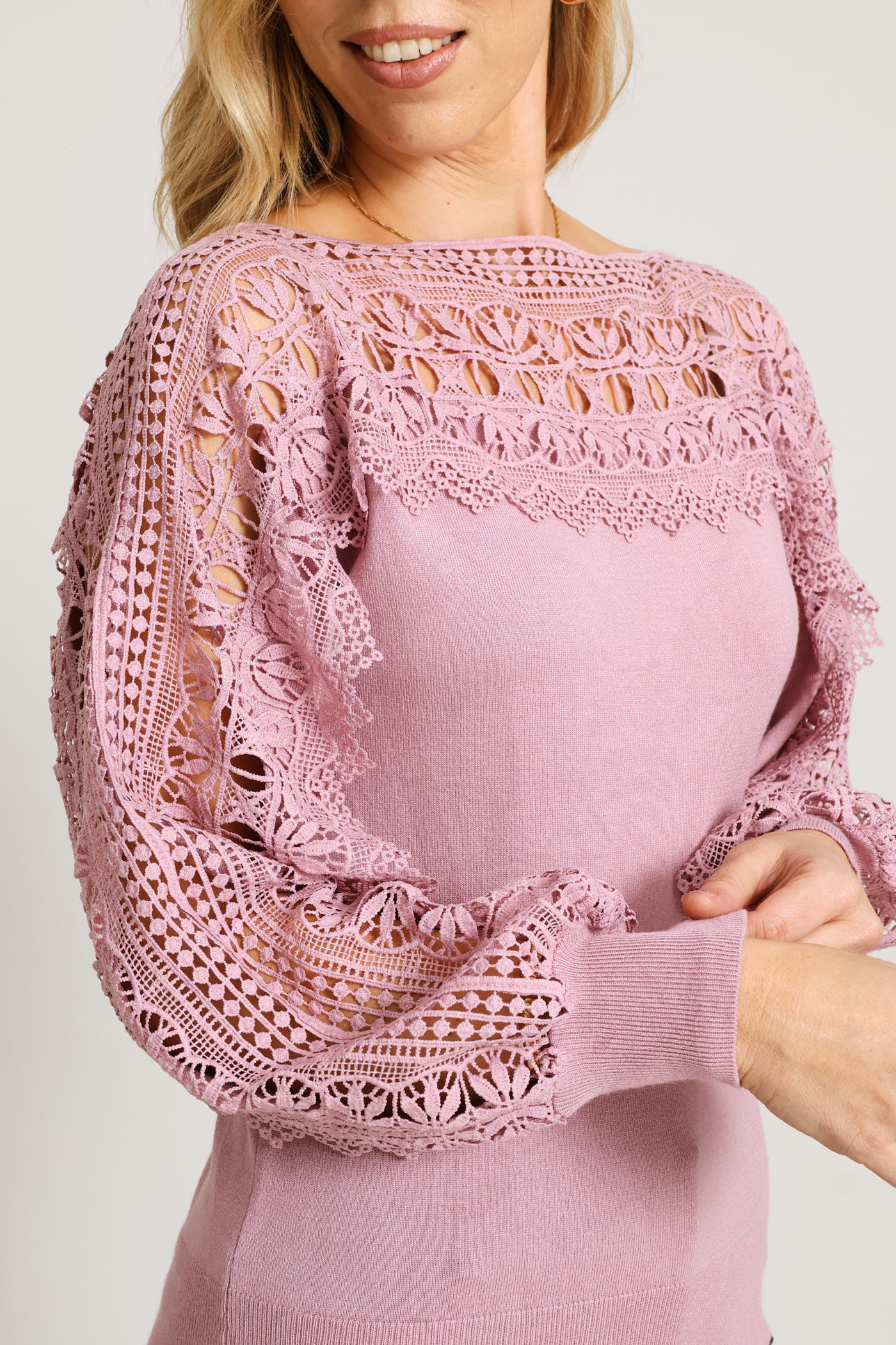 Lace Detail Knitwear - Mauve - Image 2