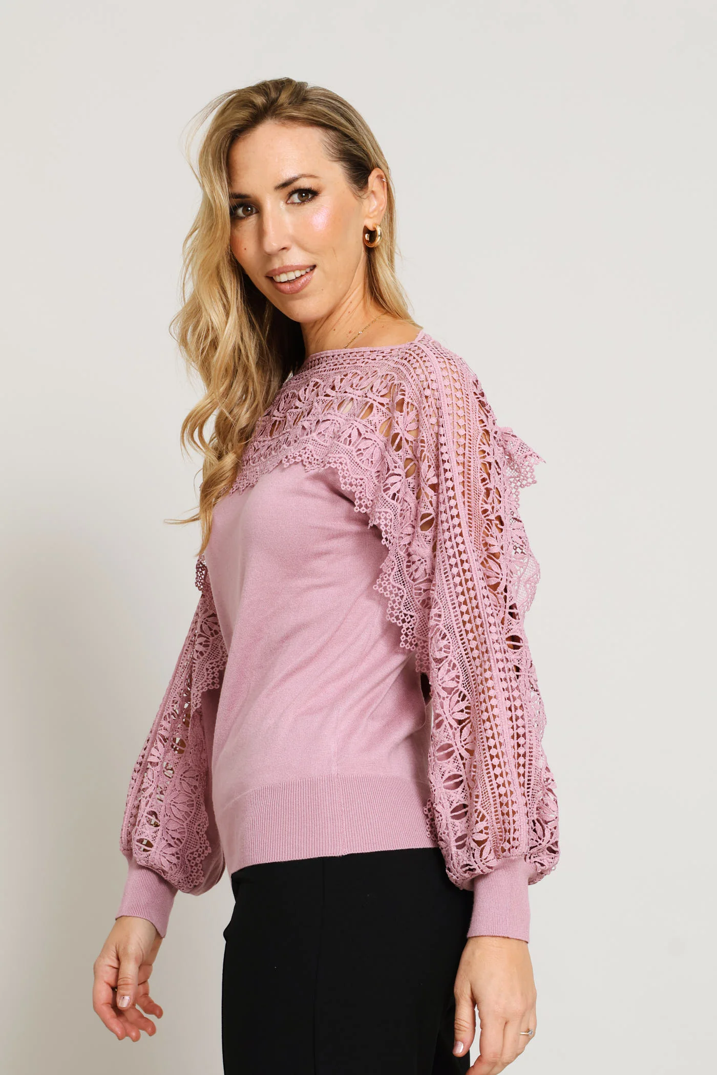 Lace Detail Knitwear - Mauve - Image 3