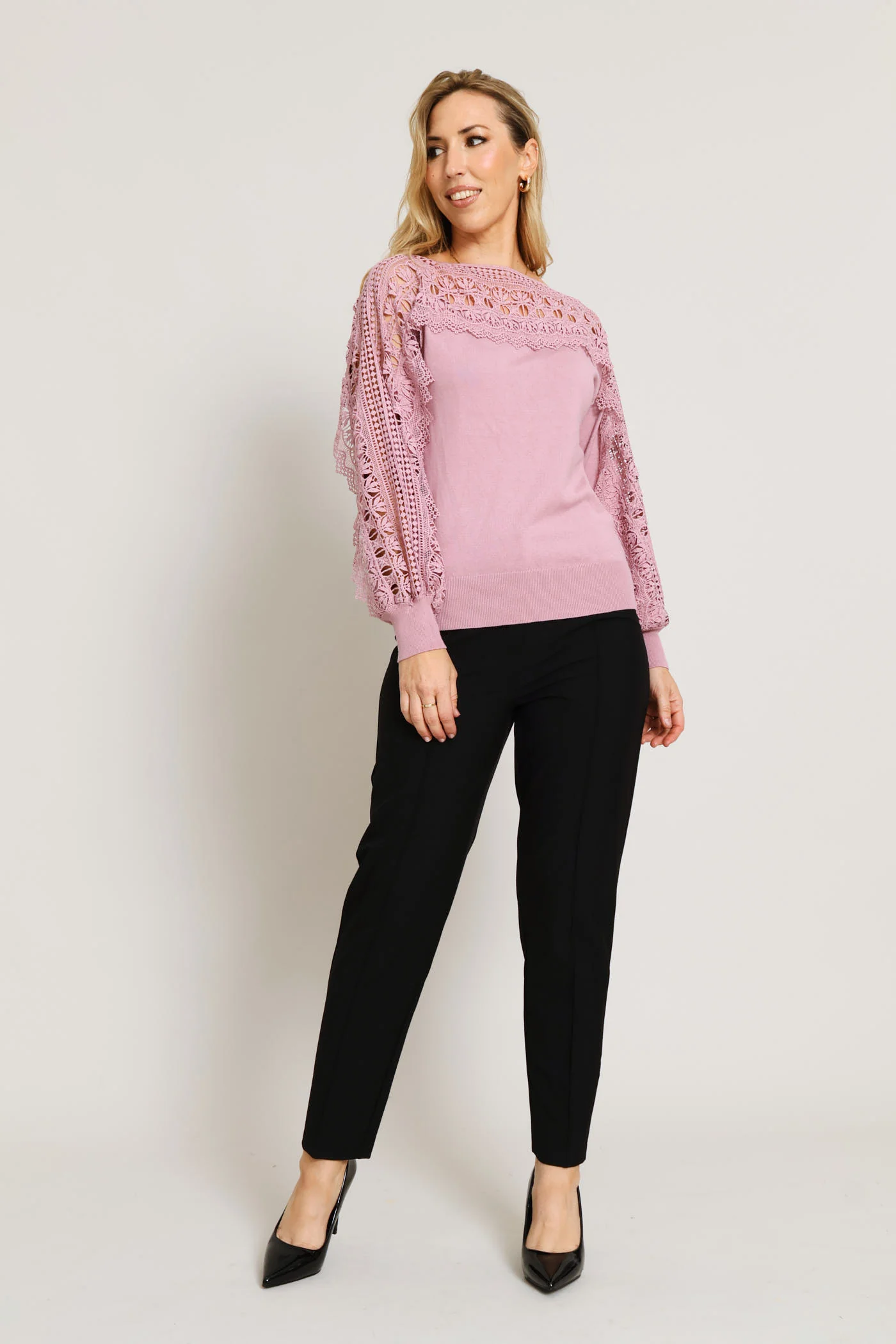 Lace Detail Knitwear - Mauve - Image 5