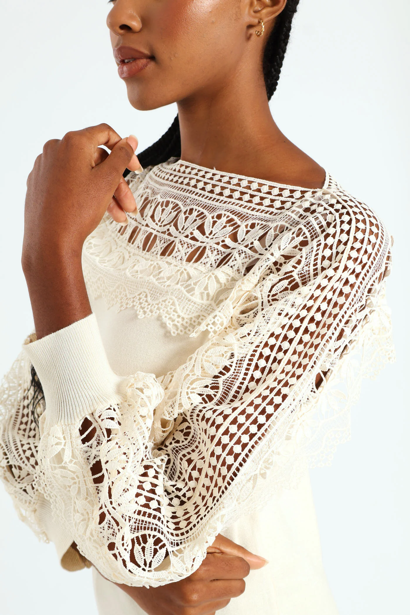Lace Detail Knitwear - Stone - Image 2