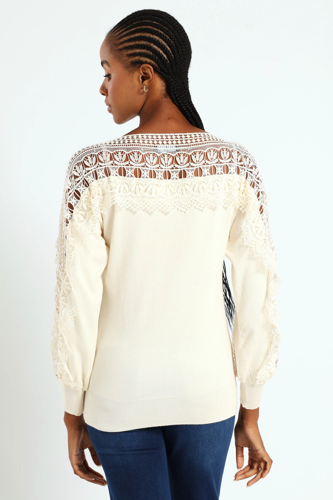 Lace Detail Knitwear - Stone - Image 3
