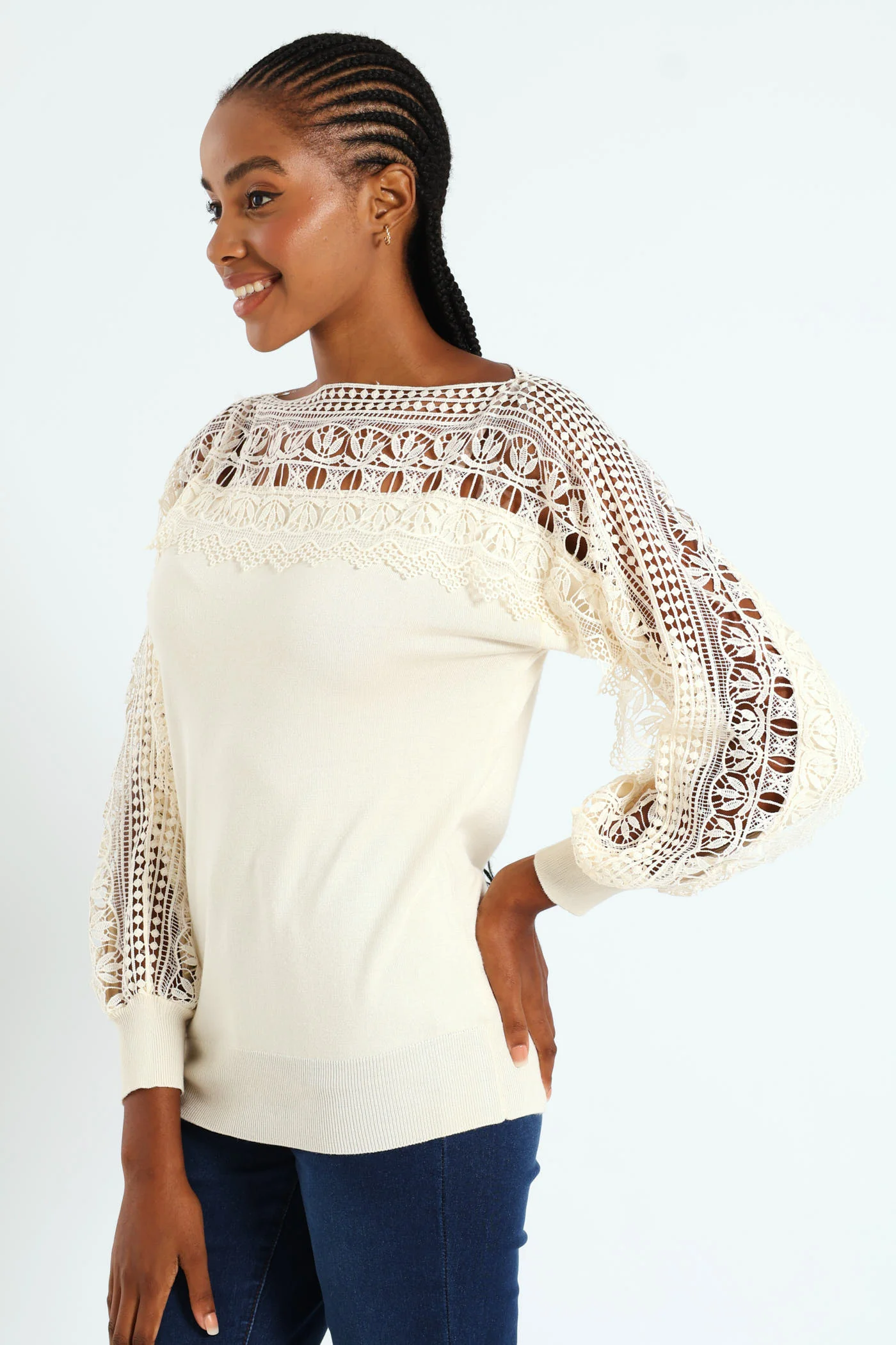 Lace Detail Knitwear - Stone - Image 4