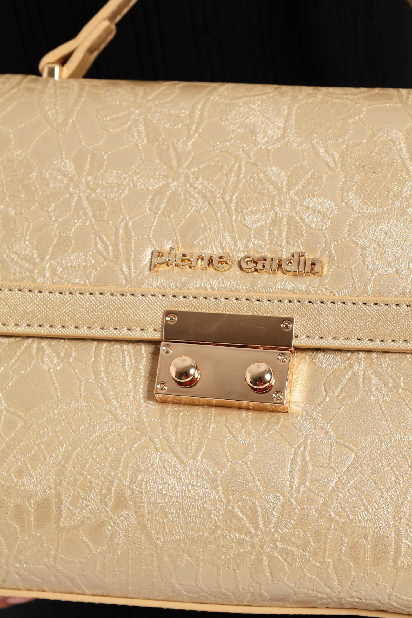 Lace Flower Satchel Bag - Gold - Image 4