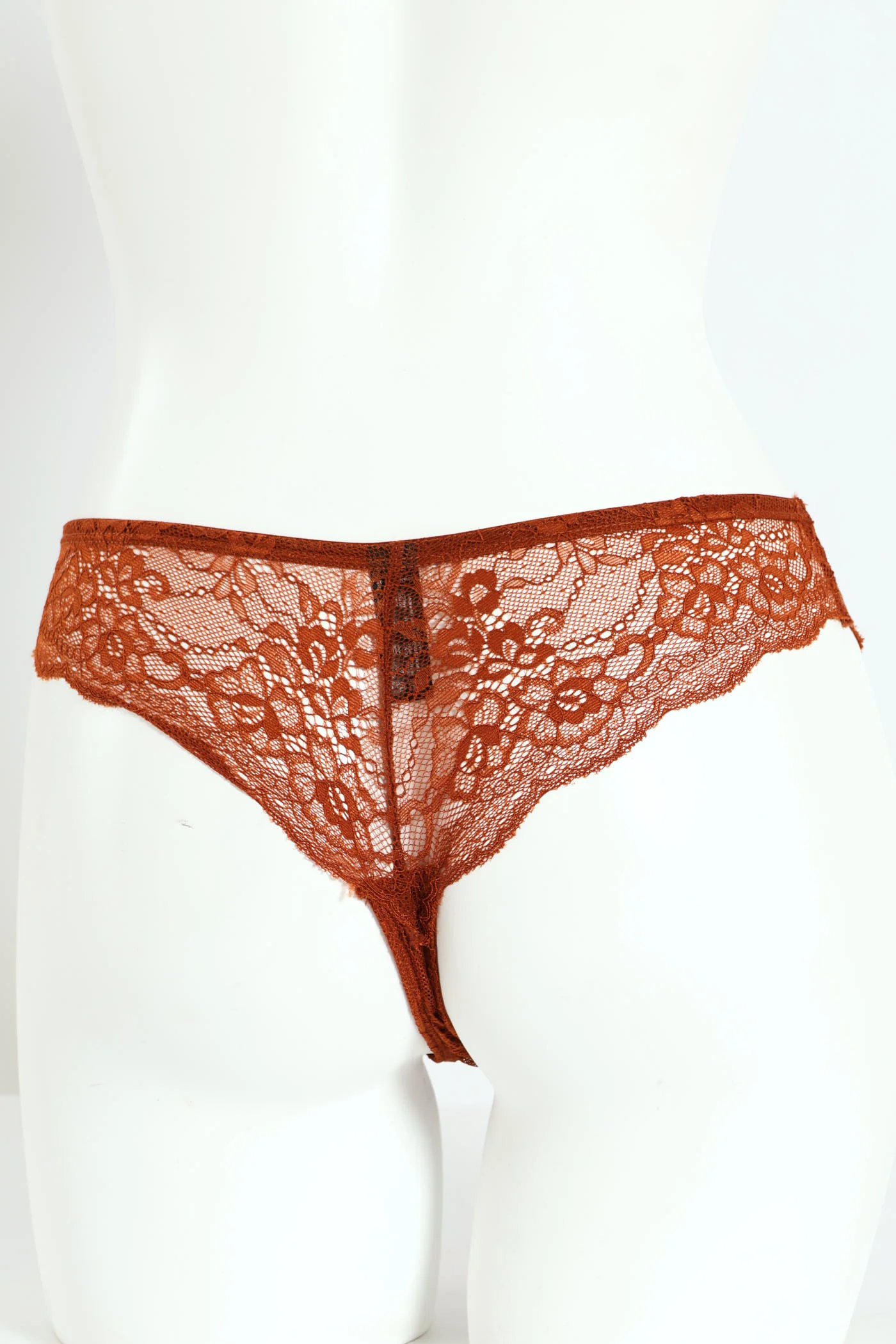 Lace High Waist Thong Panty - Rust - Image 2