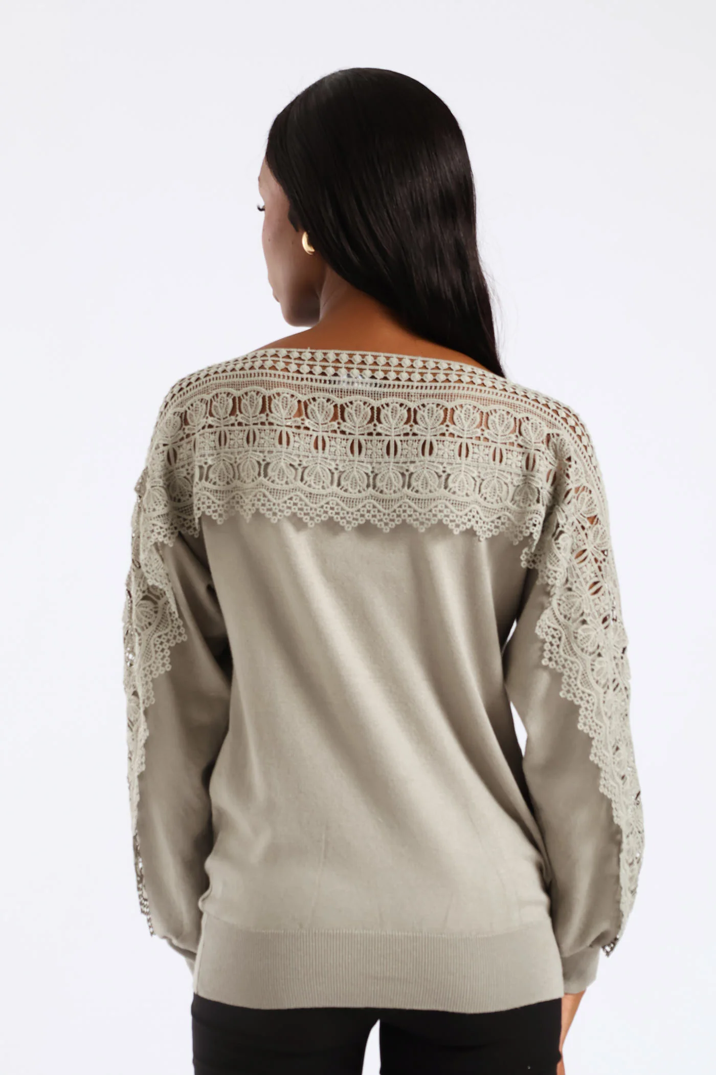 Lace Knitwear Combo Top - Sage - Image 3