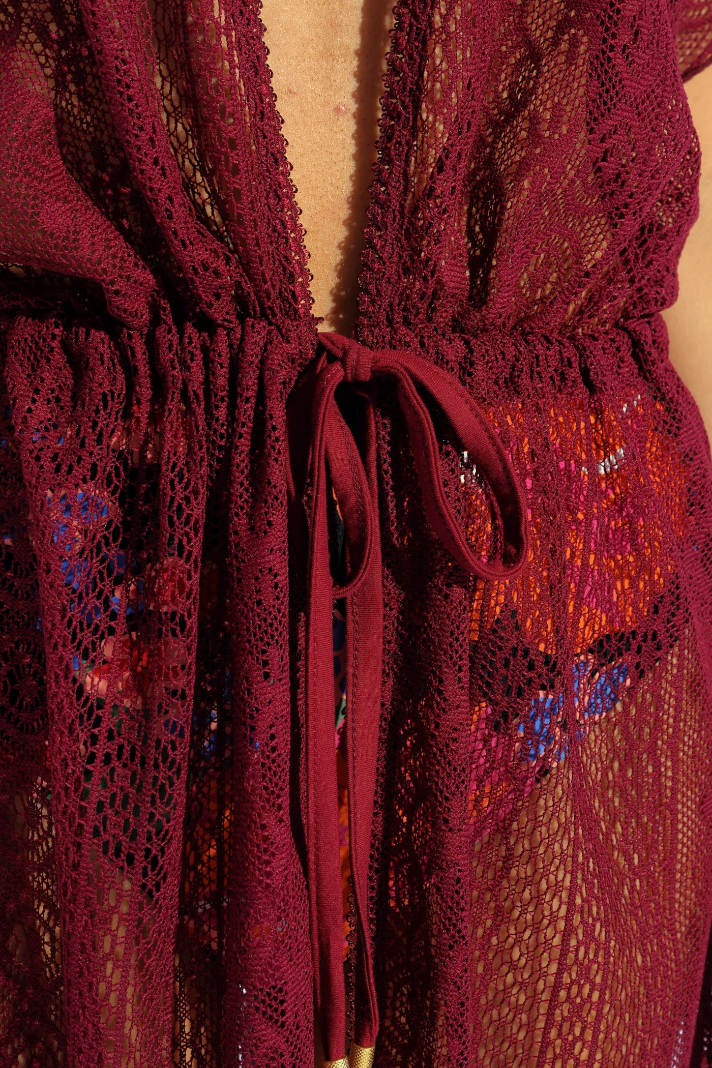 Lace Maxi Kaftan - Burgundy - Image 3