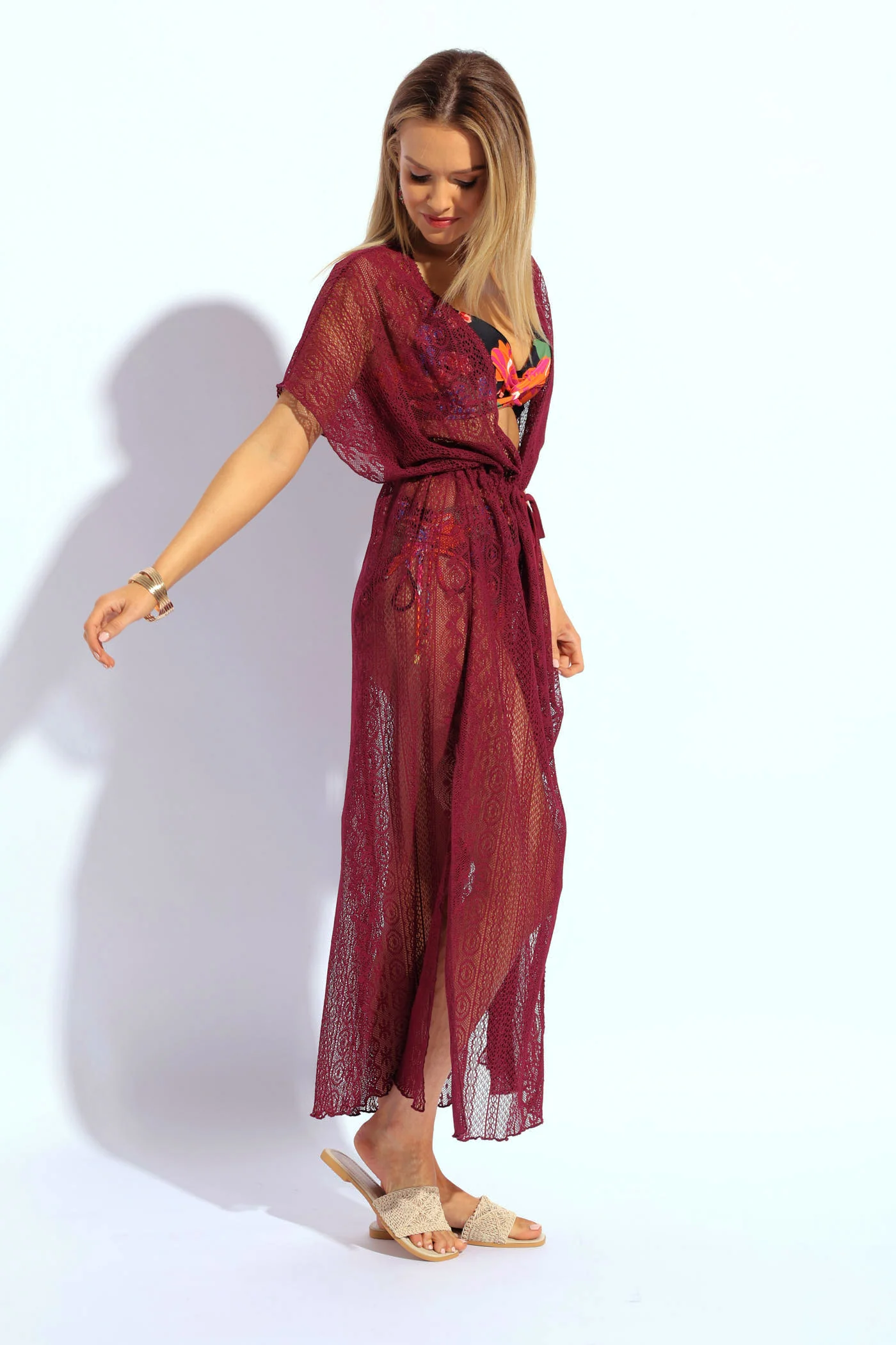 Lace Maxi Kaftan - Burgundy - Image 4