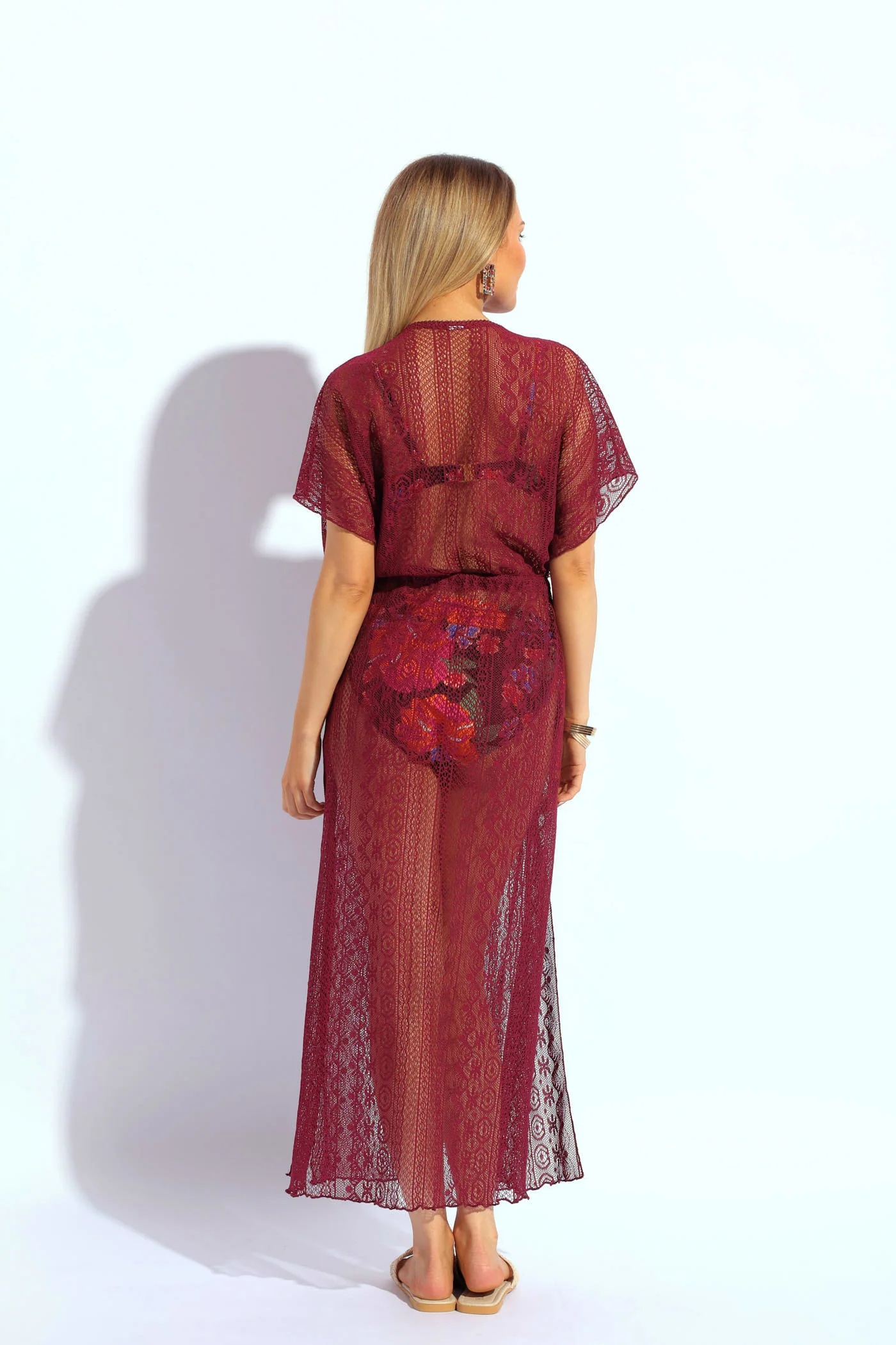 Lace Maxi Kaftan - Burgundy - Image 5