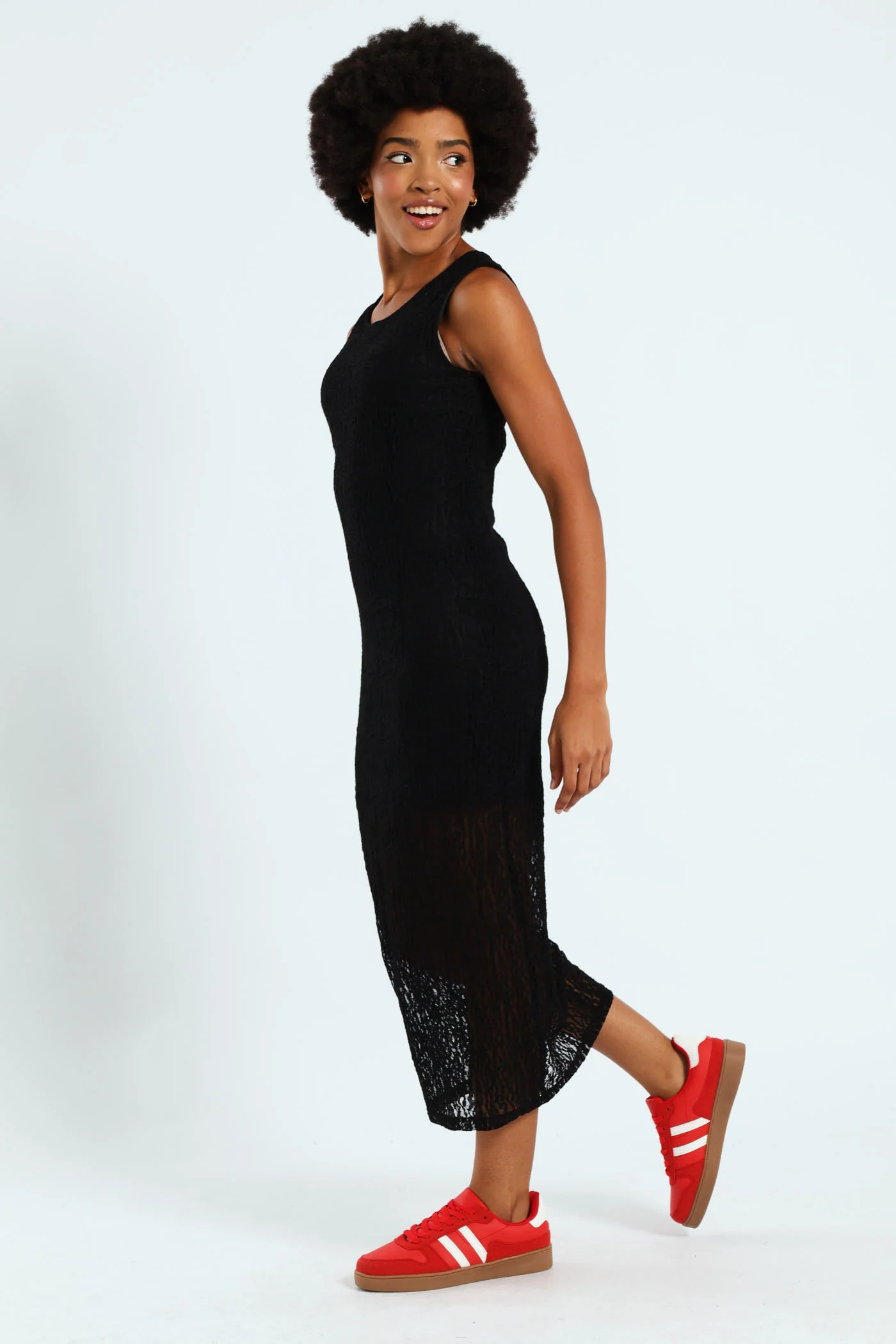 Lace Midi Column Dress - Black - Image 2