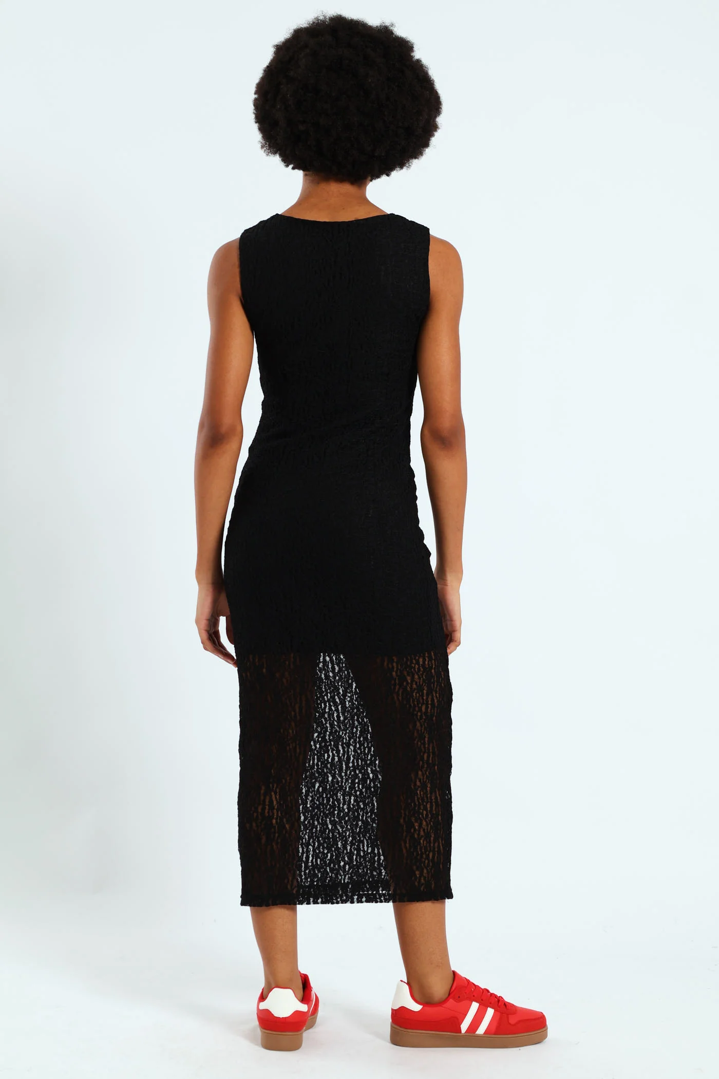 Lace Midi Column Dress - Black - Image 3