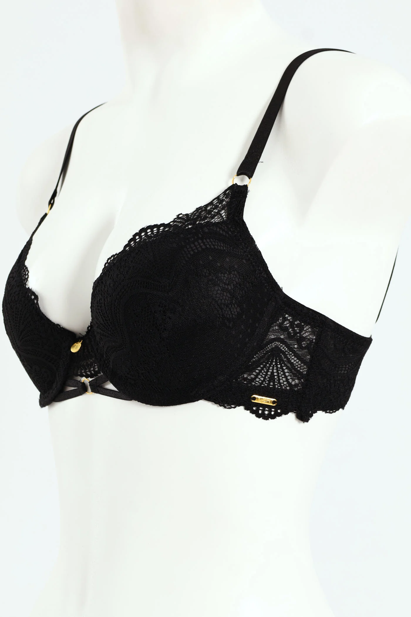 Lace Push Up Bra - Black - Image 3
