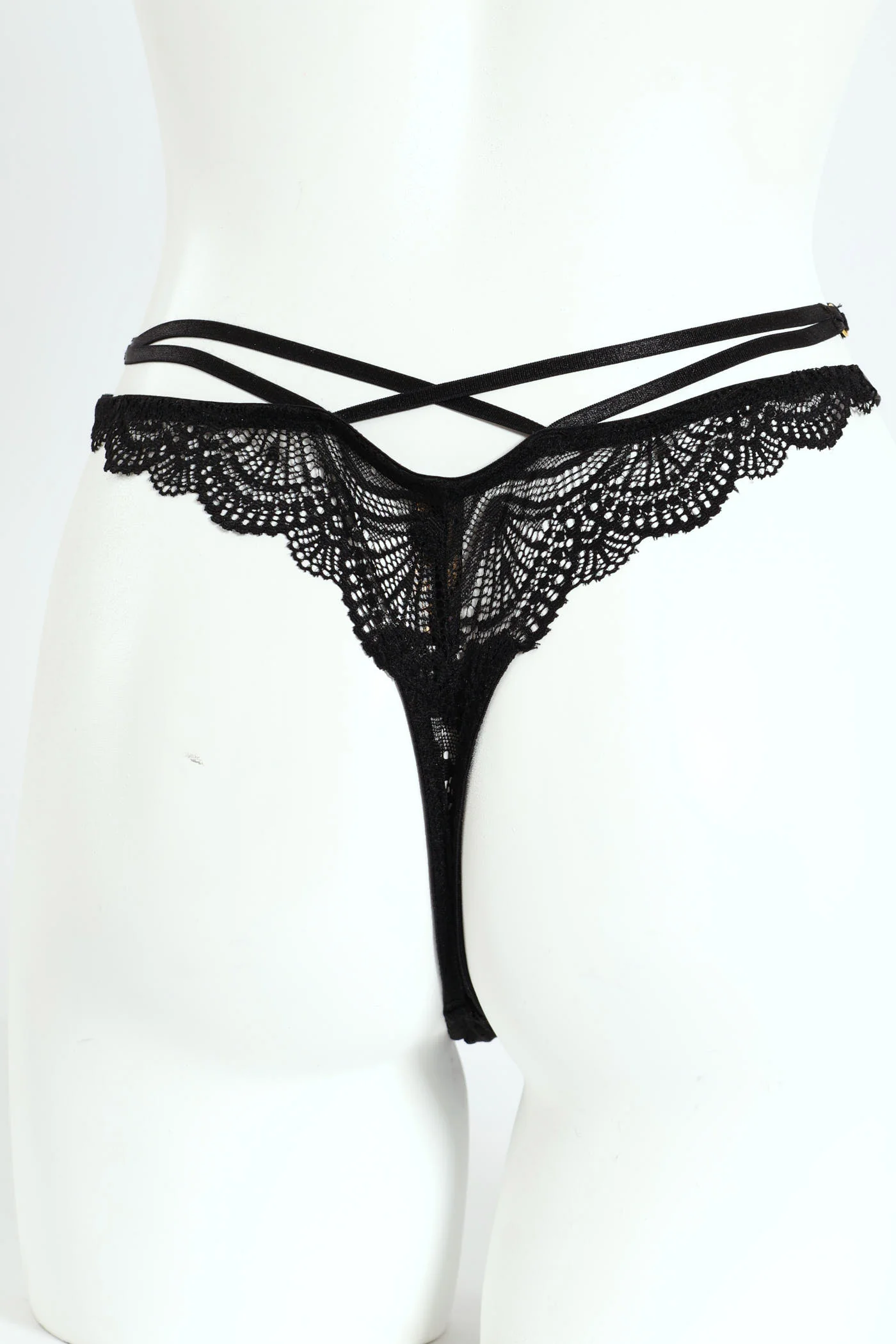 Lace Strappy Thong Panty - Black - Image 2