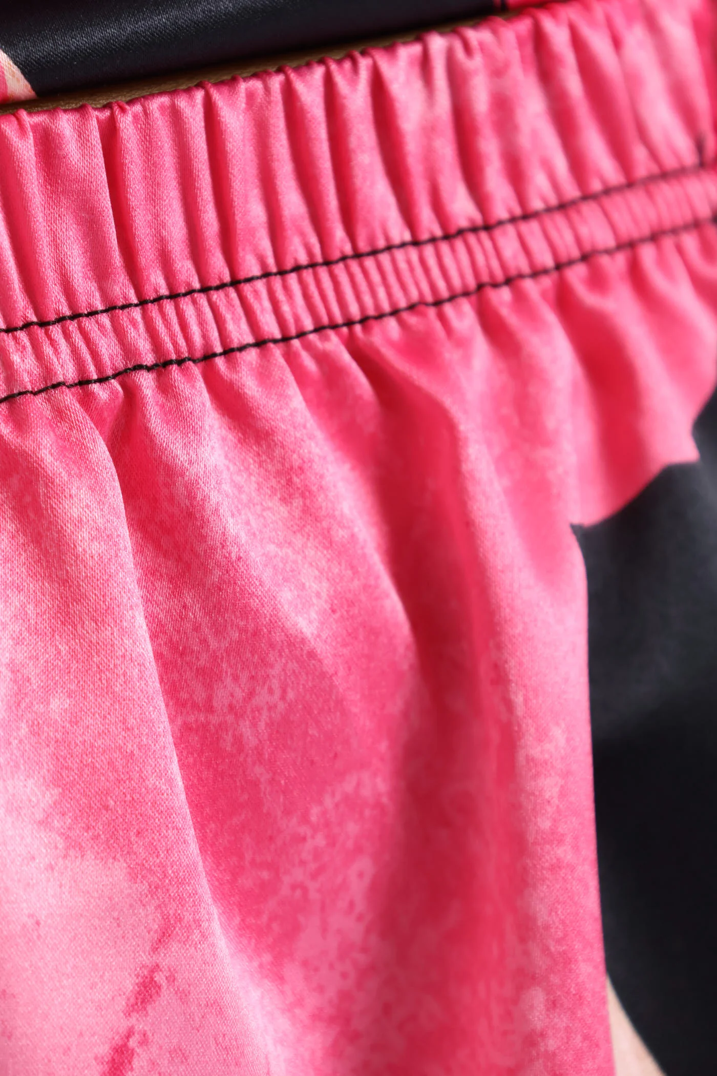 Lace Trim Floral Satin Cami & Short Set - Black/Pink - Image 6
