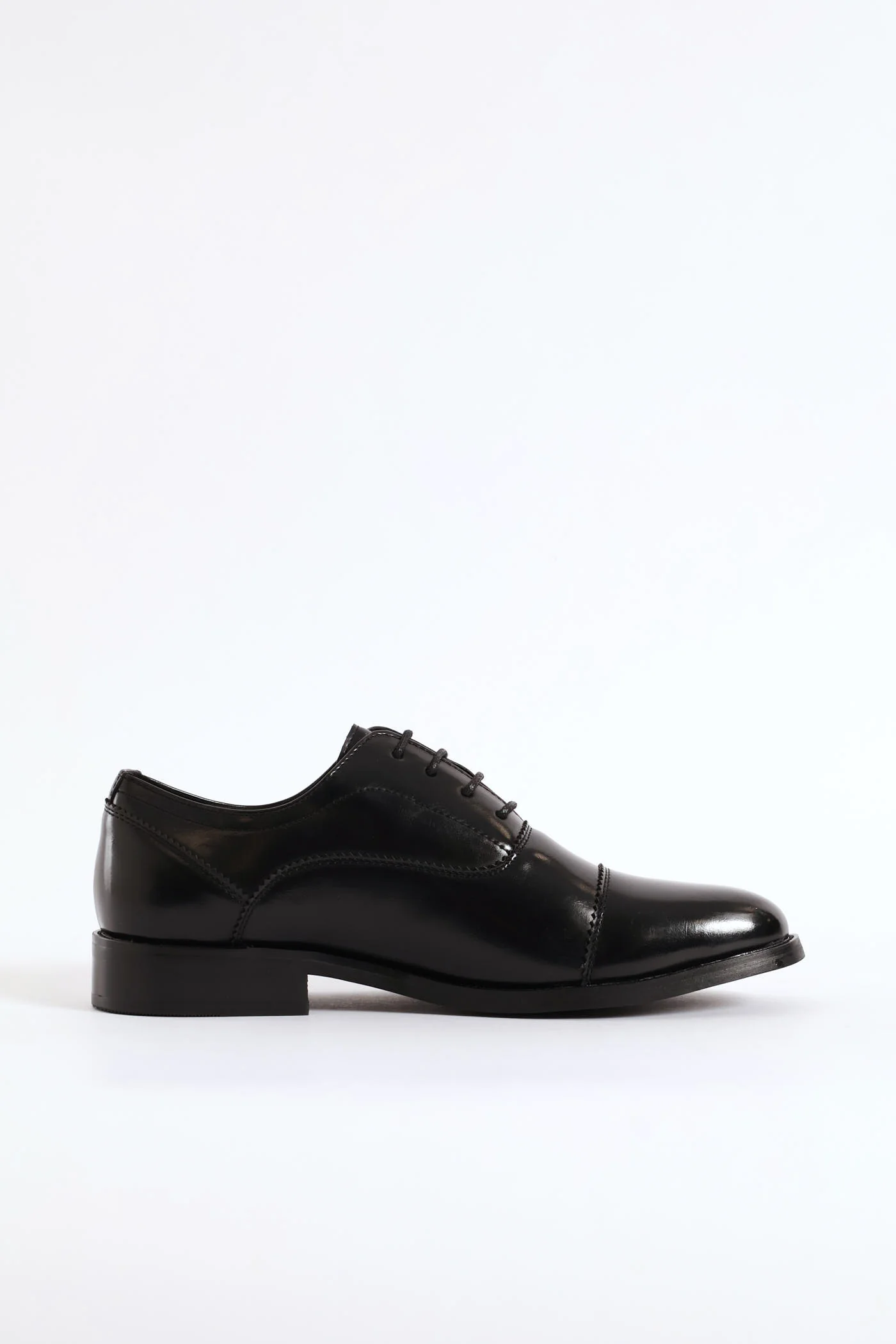 Lace Up Almond Toe Oxford Shoe - Black - Image 5
