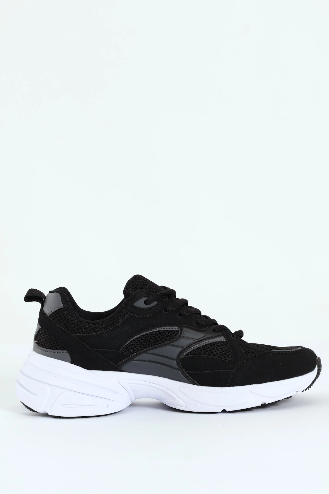 Lace Up Mesh Pu Combo Trainer - Black - Image 2