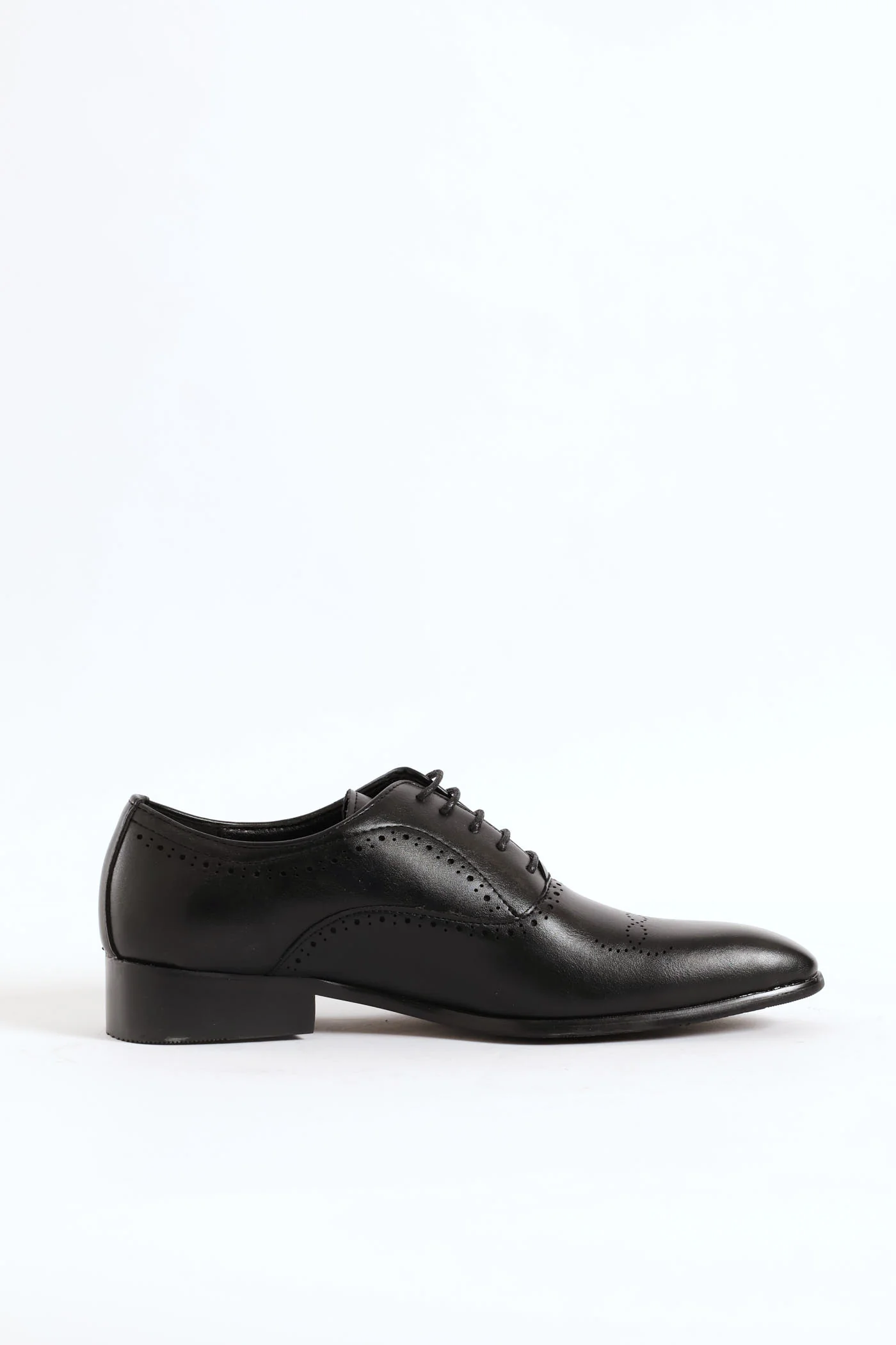 Lace Up Punched Detail Oxford Shoe - Black - Image 3