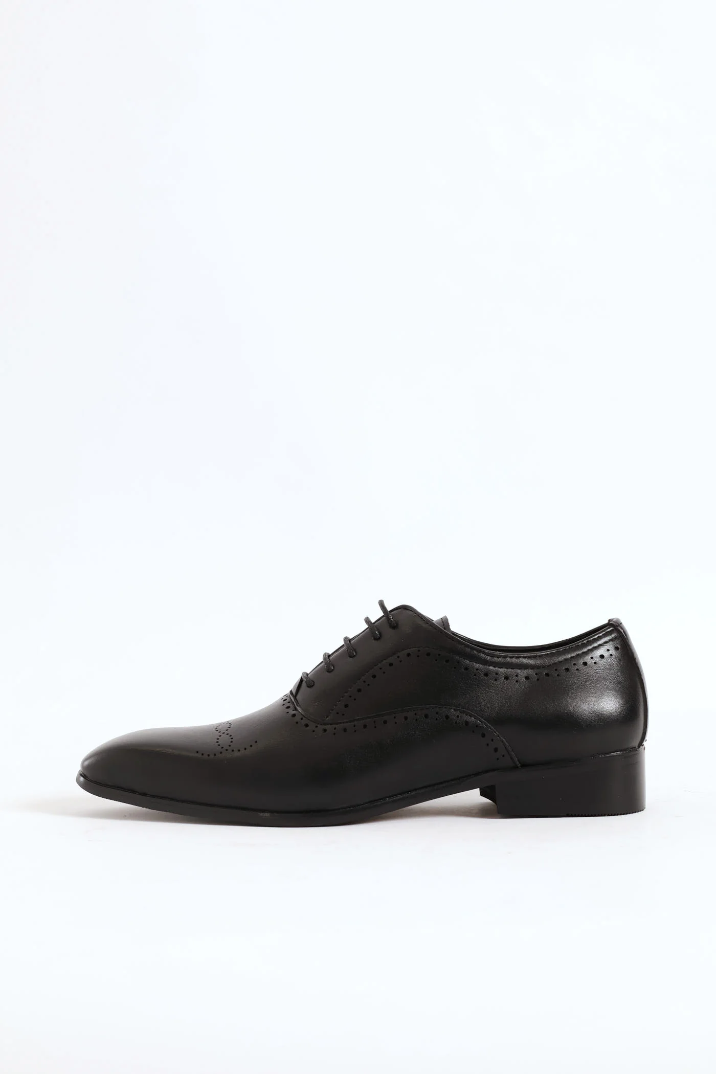 Lace Up Punched Detail Oxford Shoe - Black - Image 4