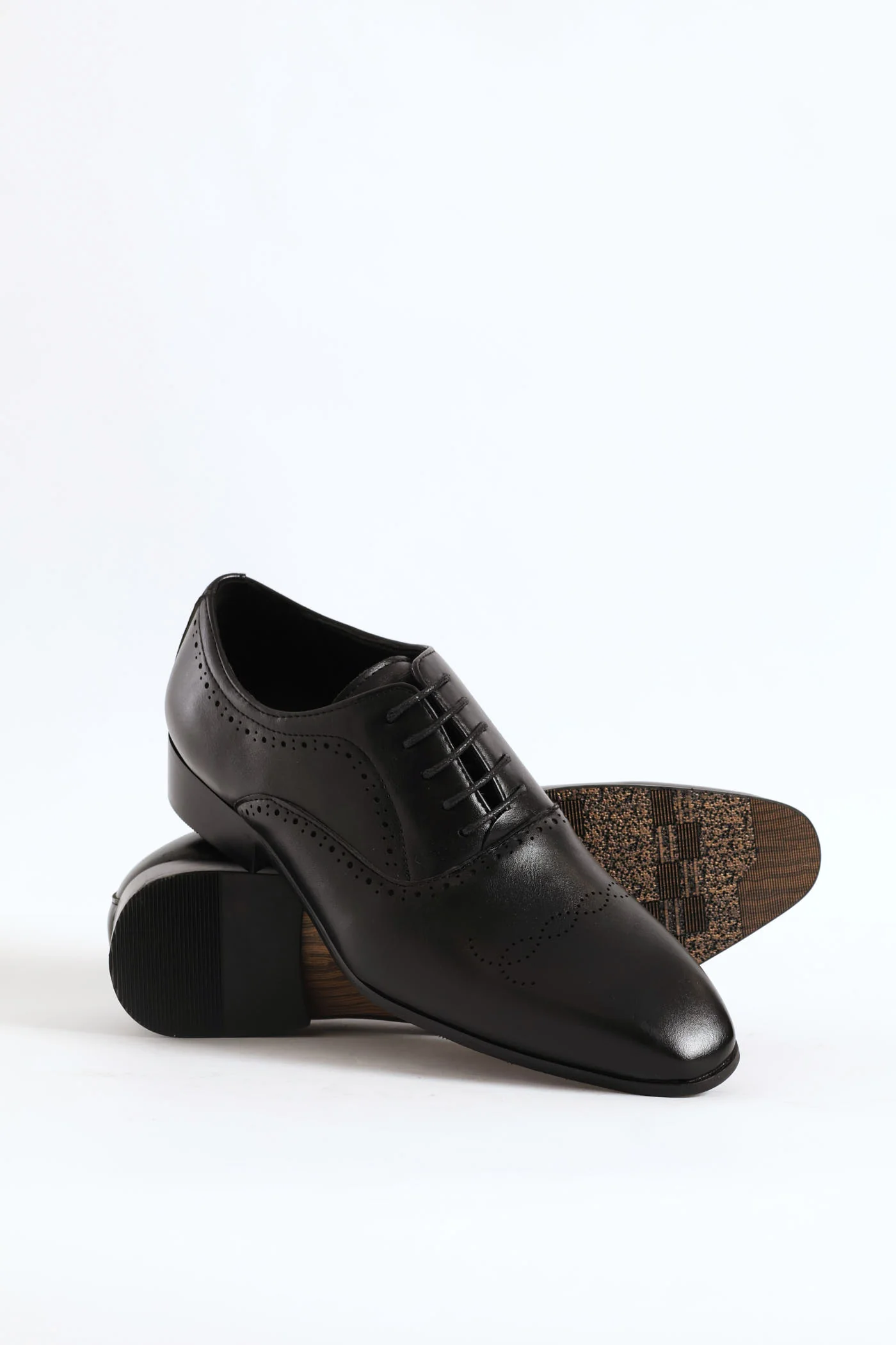 Lace Up Punched Detail Oxford Shoe - Black - Image 5