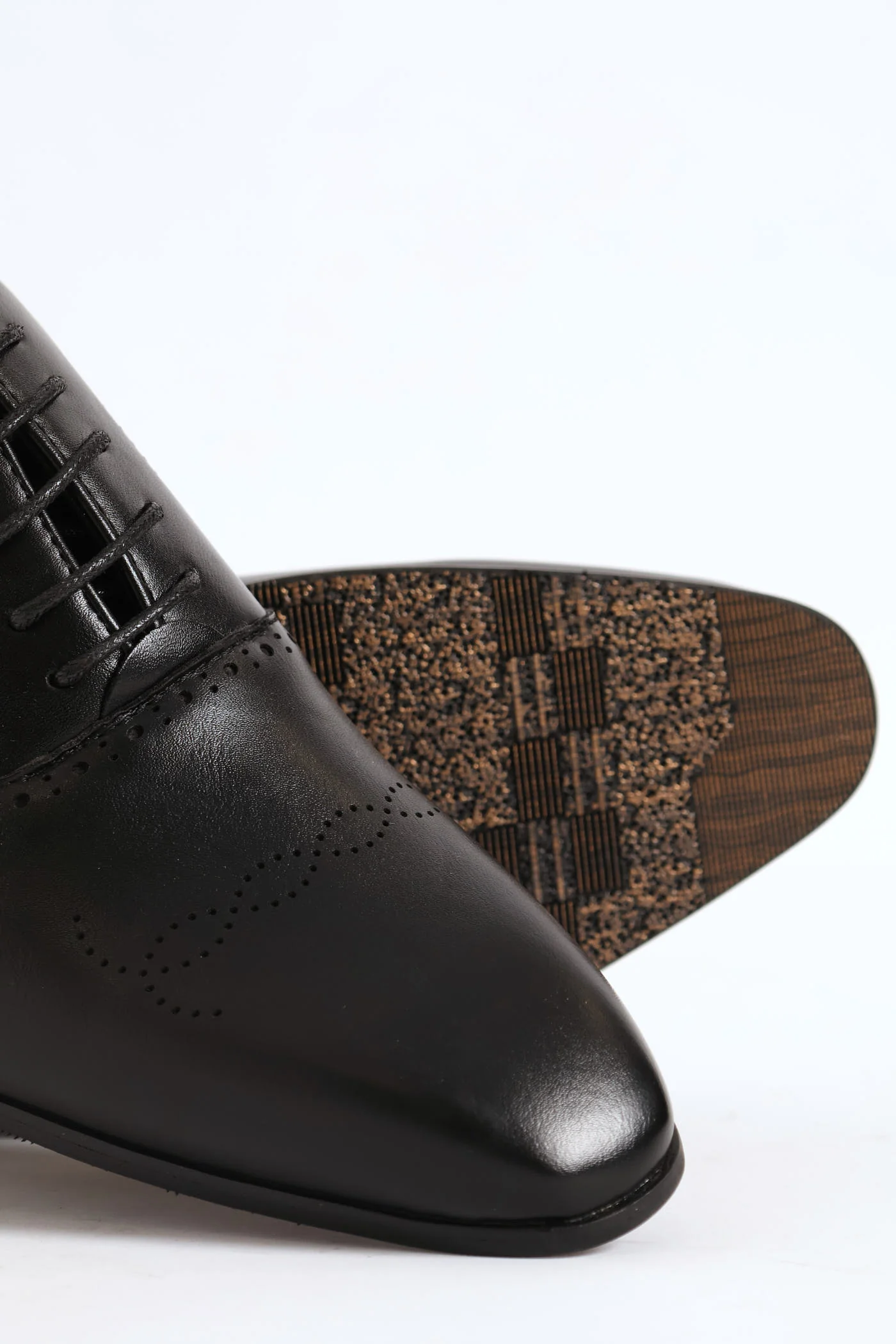 Lace Up Punched Detail Oxford Shoe - Black - Image 6