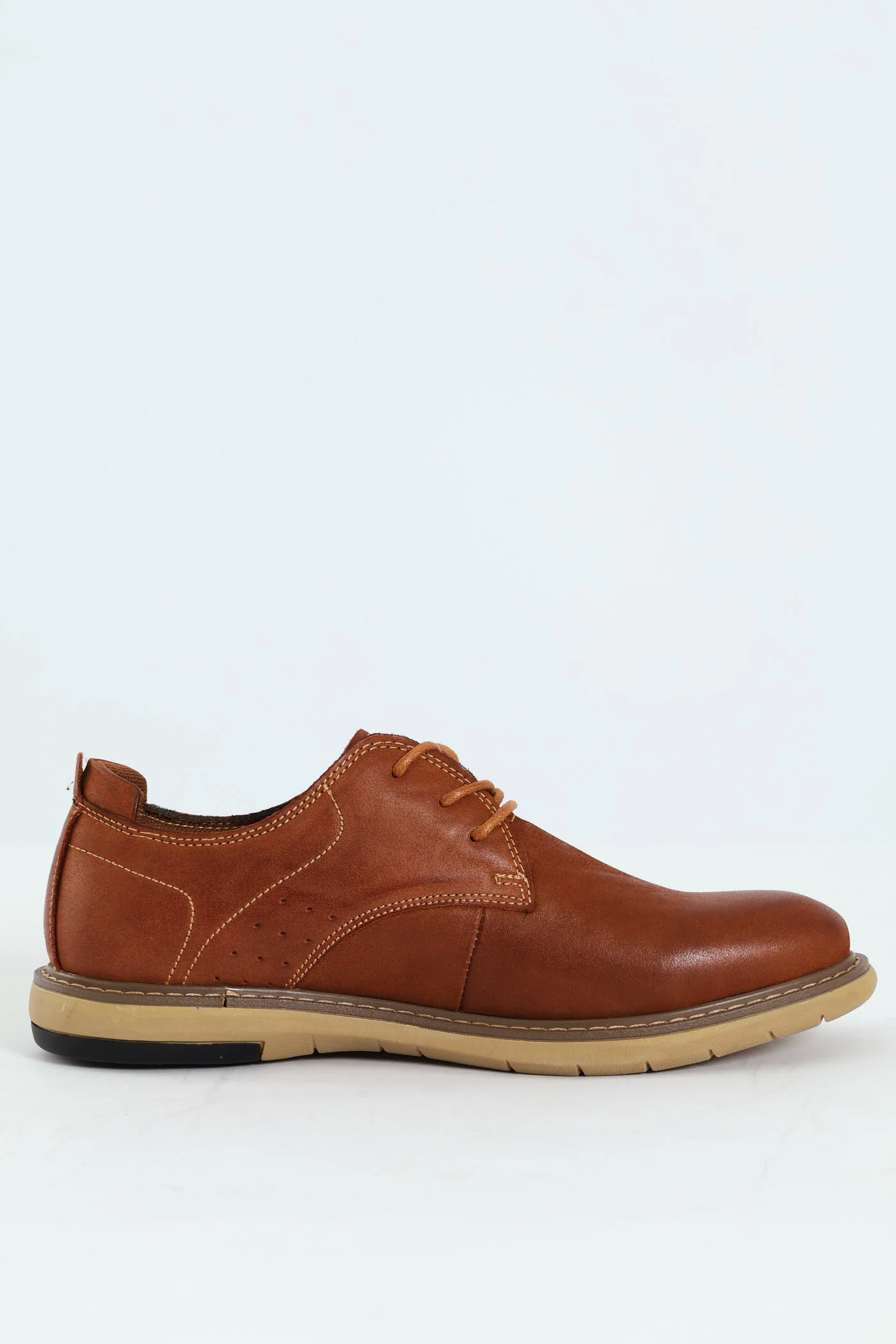 Lace Up Smart Casual Derby Shoe - Tan - Image 5