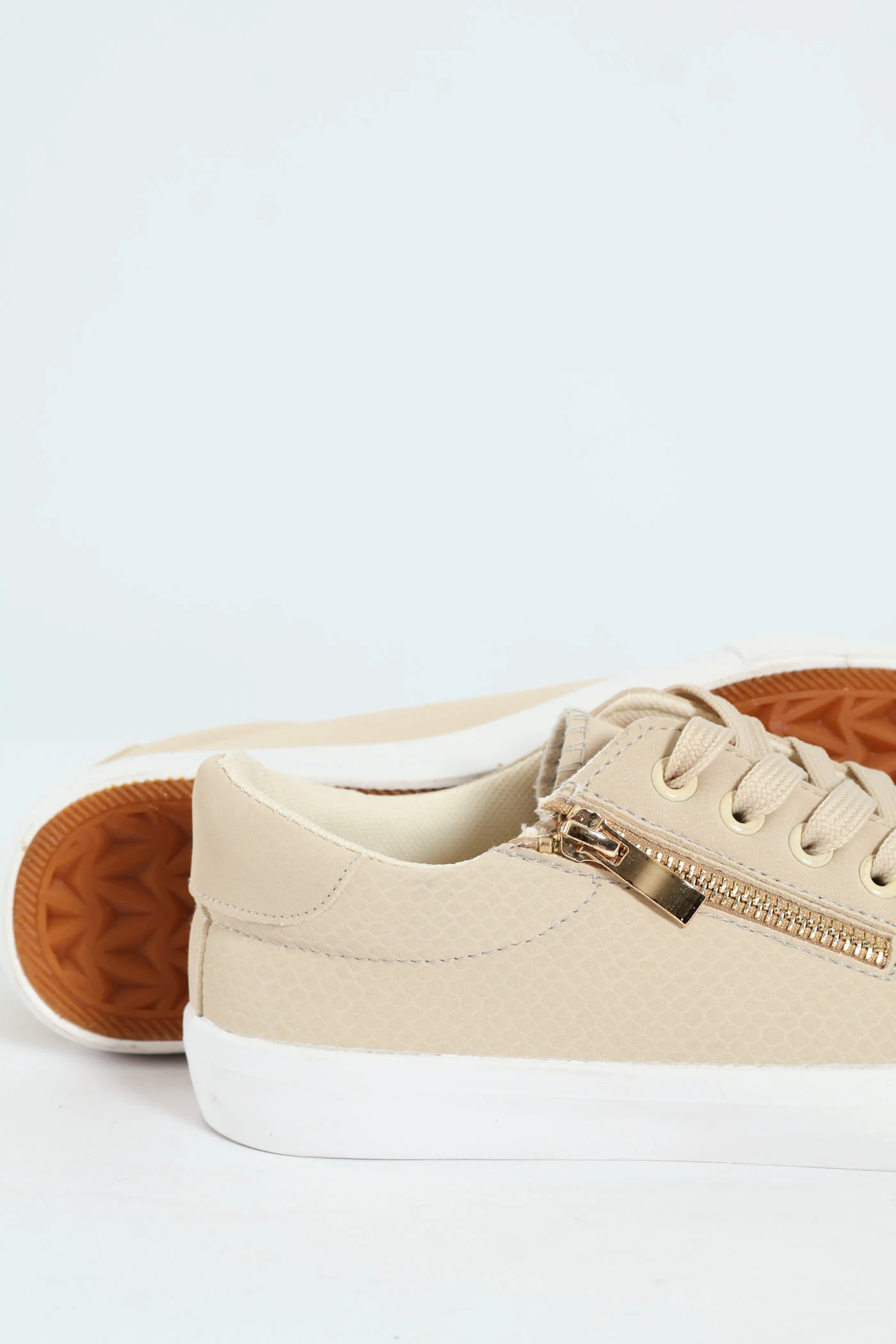 Lace Up Textured Sneaker With Zip - Stone - Image 2