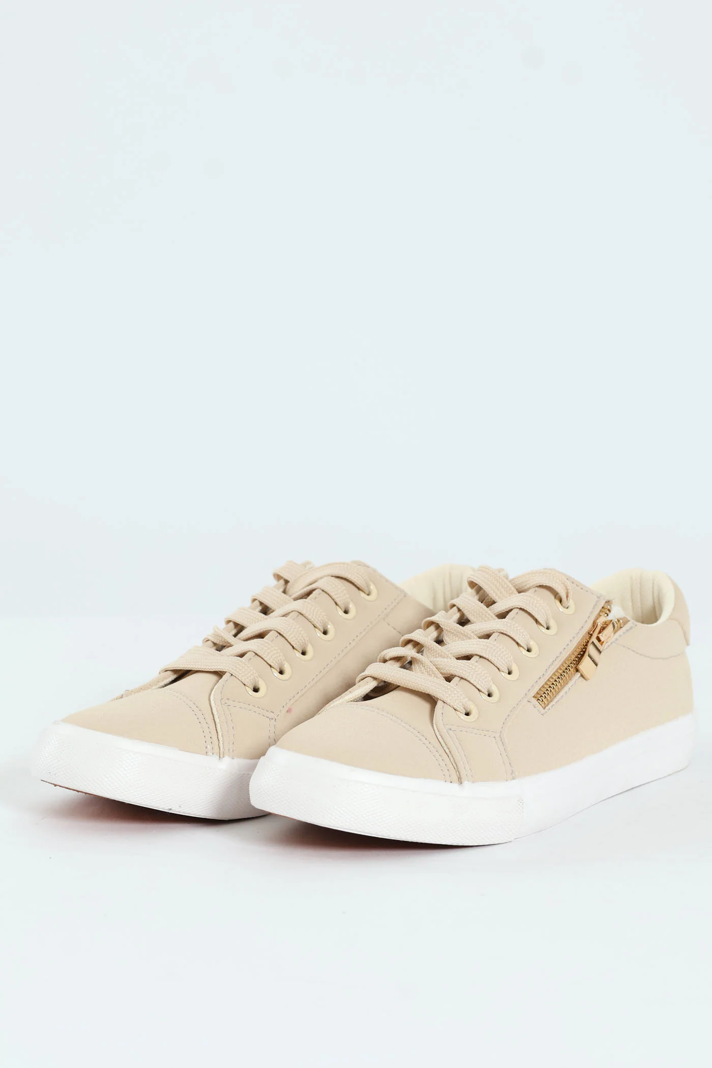 Lace Up Textured Sneaker With Zip - Stone - Image 3