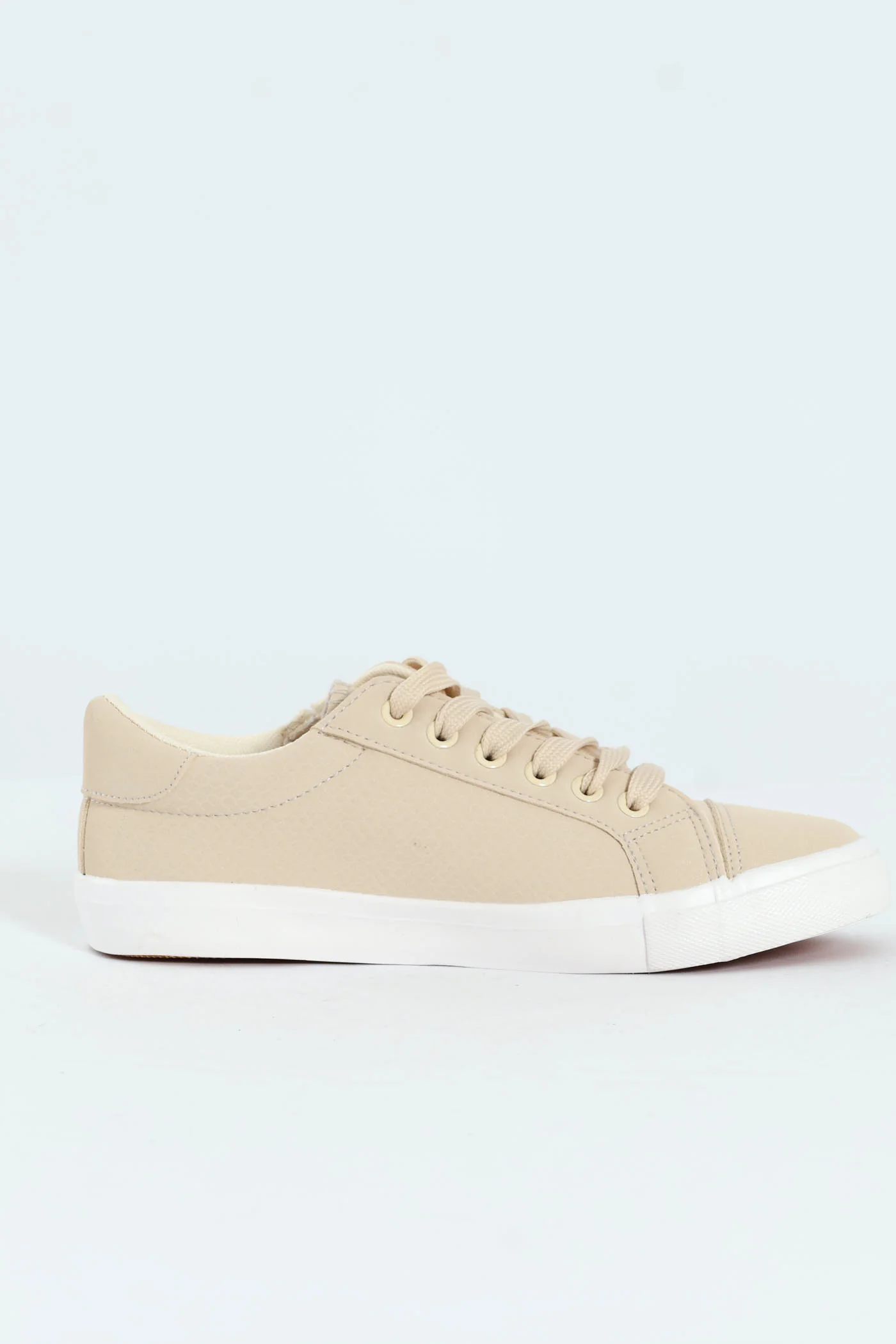 Lace Up Textured Sneaker With Zip - Stone - Image 4