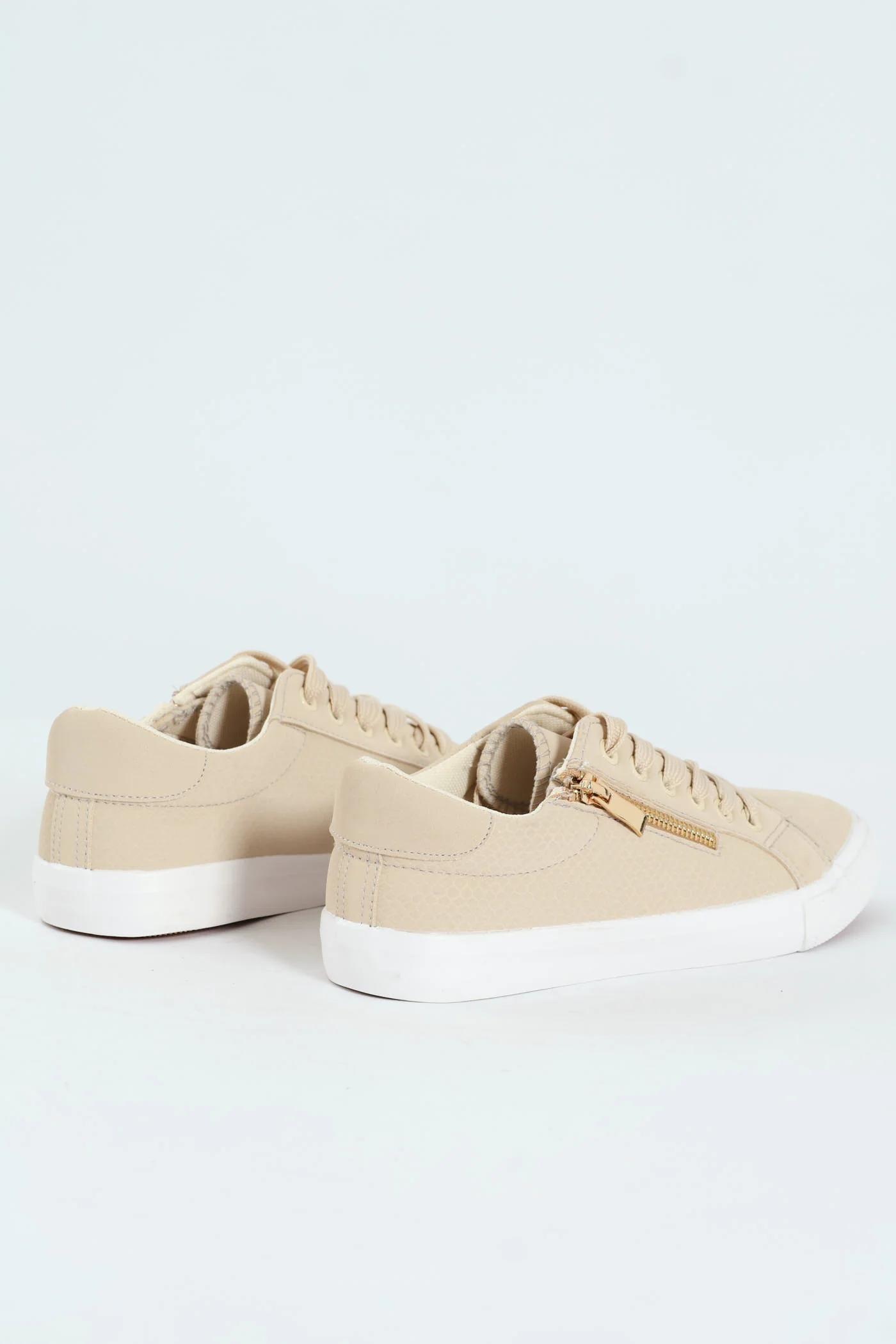 Lace Up Textured Sneaker With Zip - Stone - Image 5