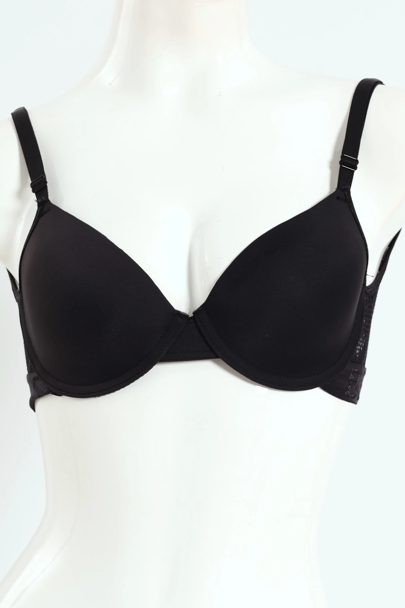 Lacey Padded Underwire Bra With Jaquard Elastic Band - Black - Image 5