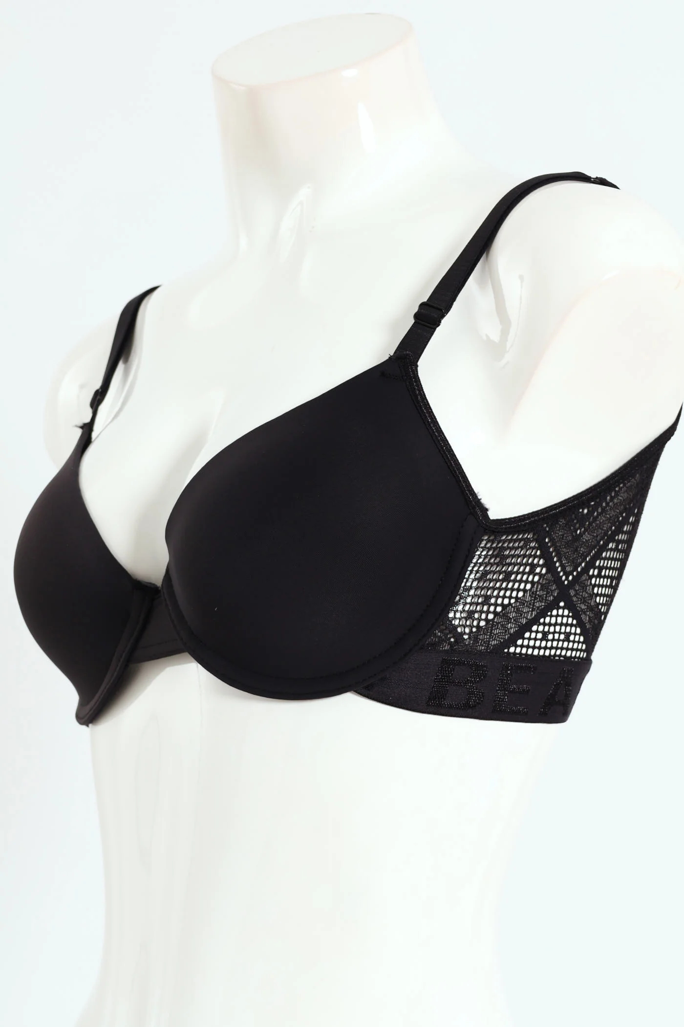 Lacey Padded Underwire Bra With Jaquard Elastic Band - Black - Image 6