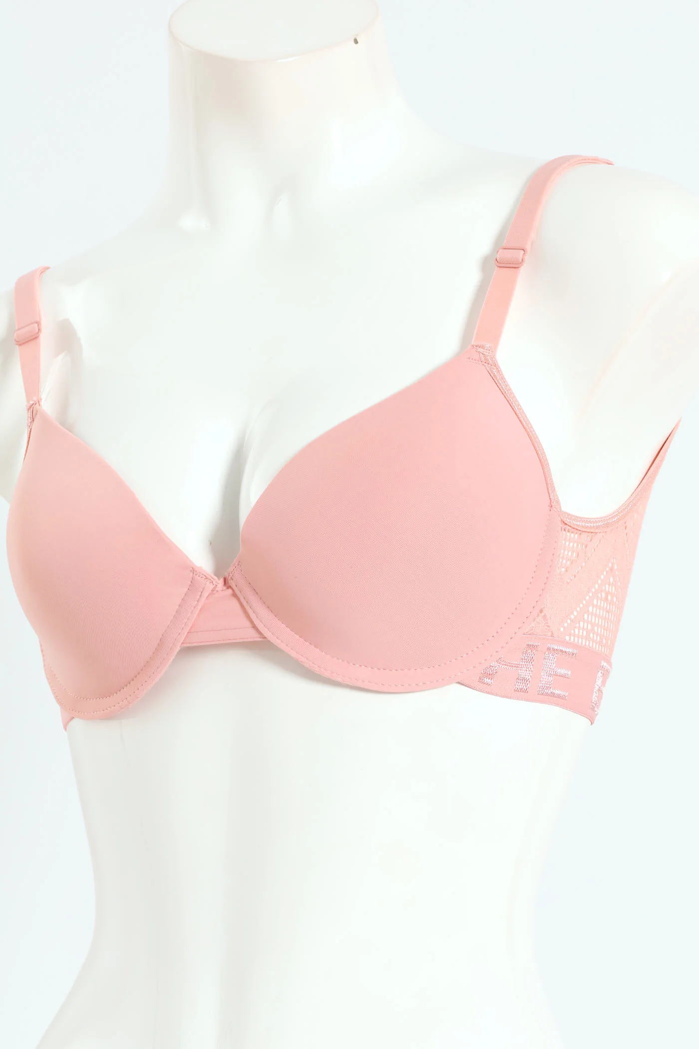 Lacey Padded Underwire Bra With Jaquard Elastic Band - Pink - Image 6