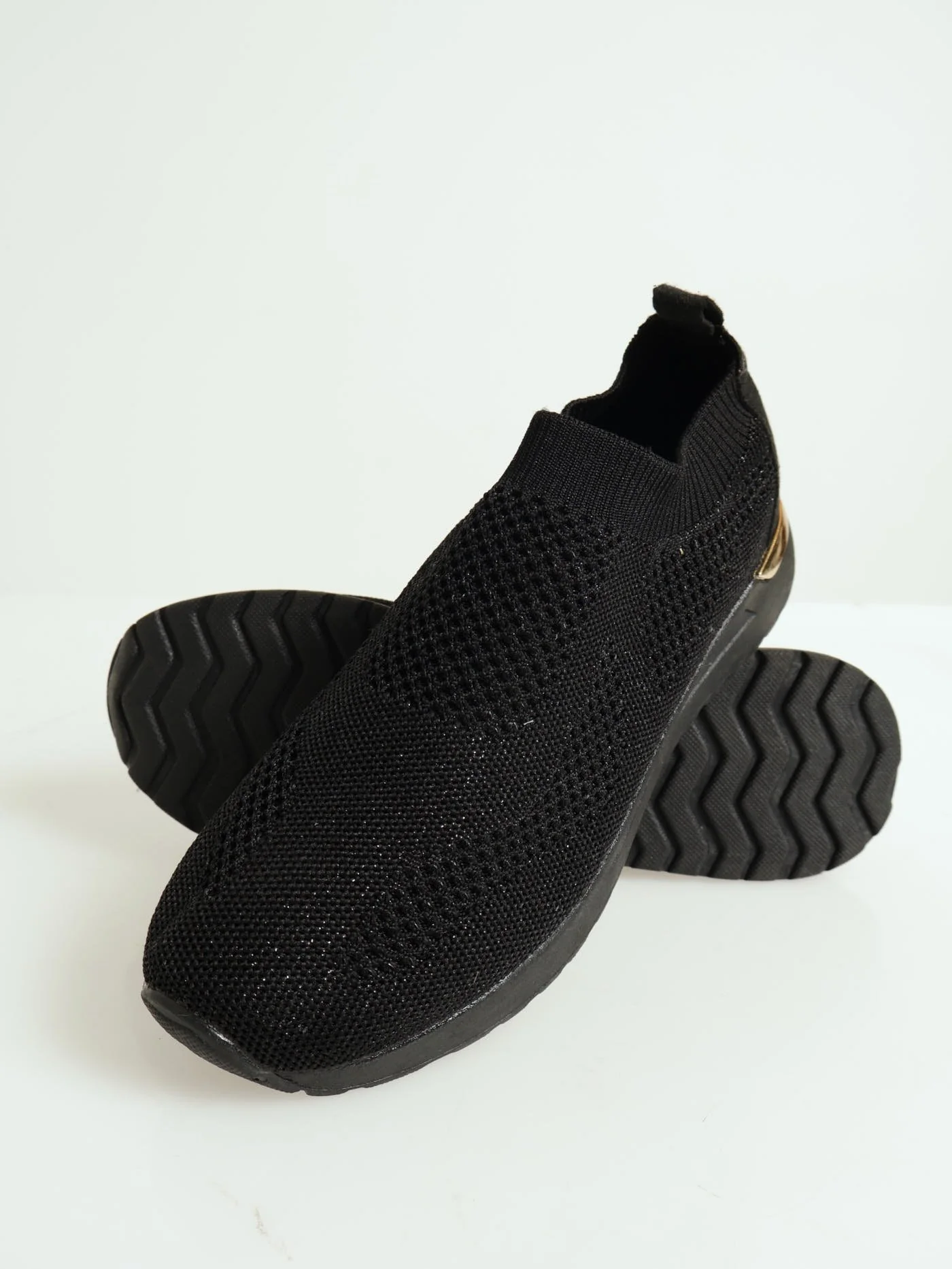 Ladies Gold Detail Slip On Sneaker - Black - Image 4