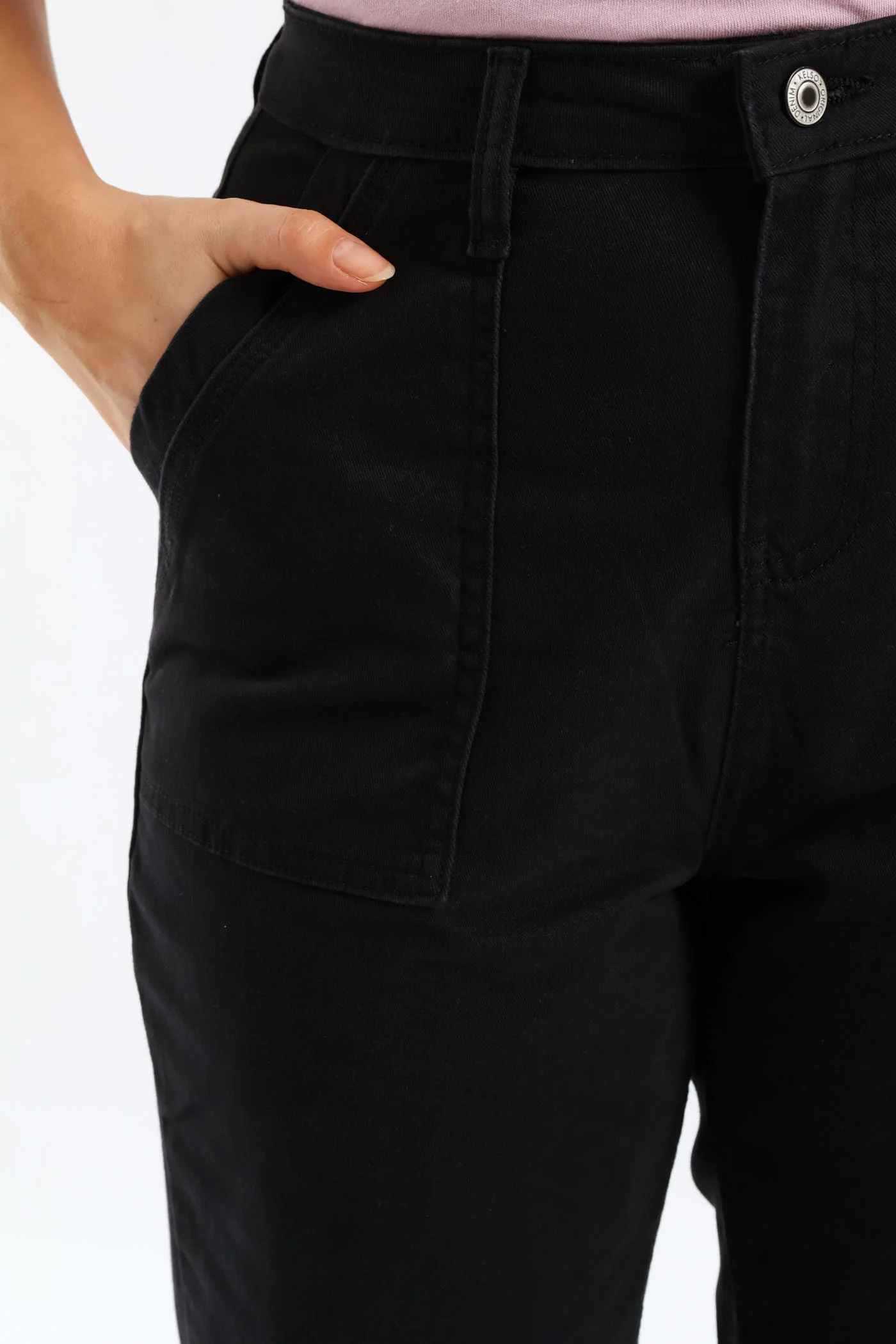 Lamb Chop Pocket Roll Hem Ankle Grazer Pant - Black - Image 2