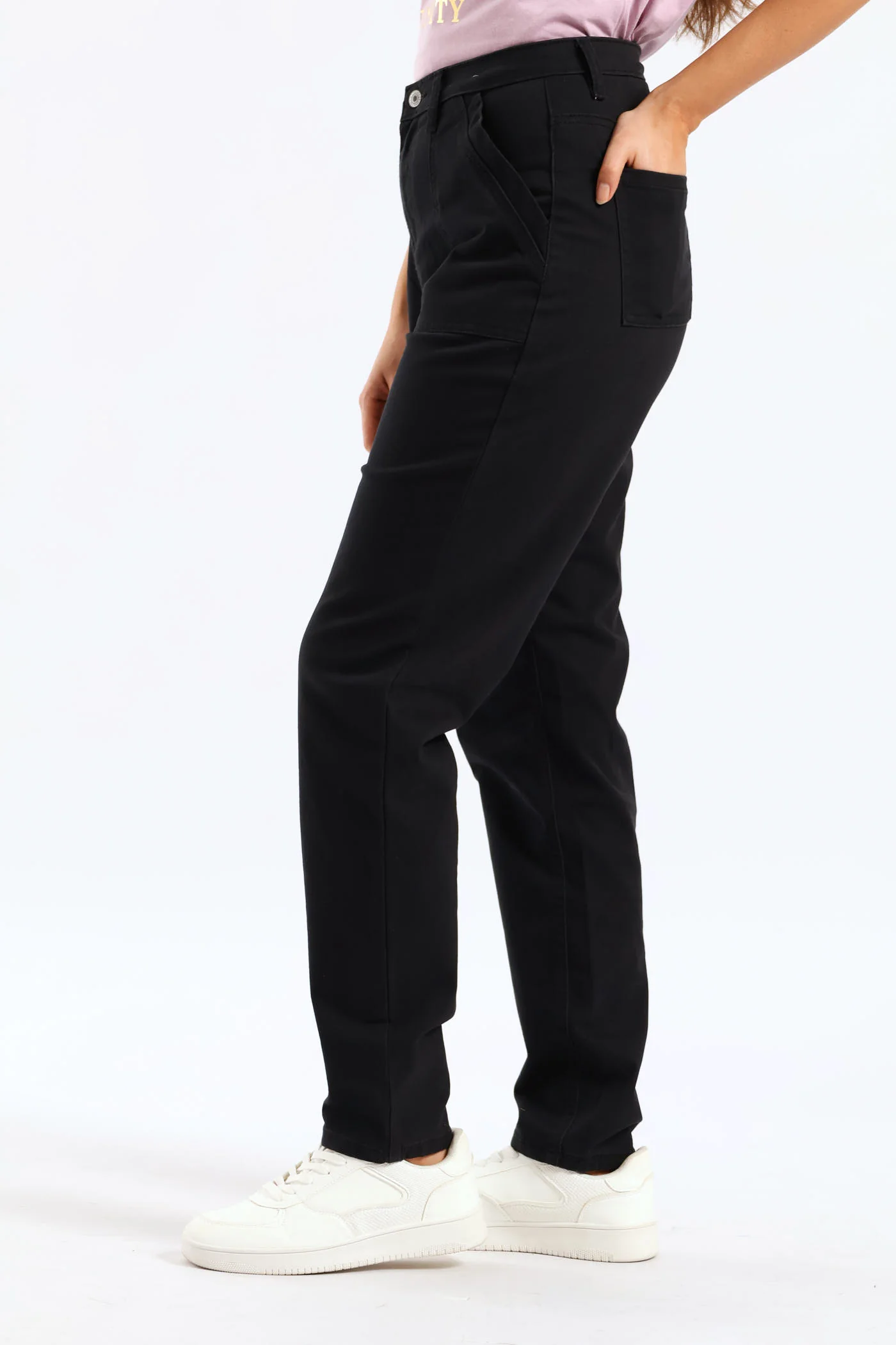 Lamb Chop Pocket Roll Hem Ankle Grazer Pant - Black - Image 3