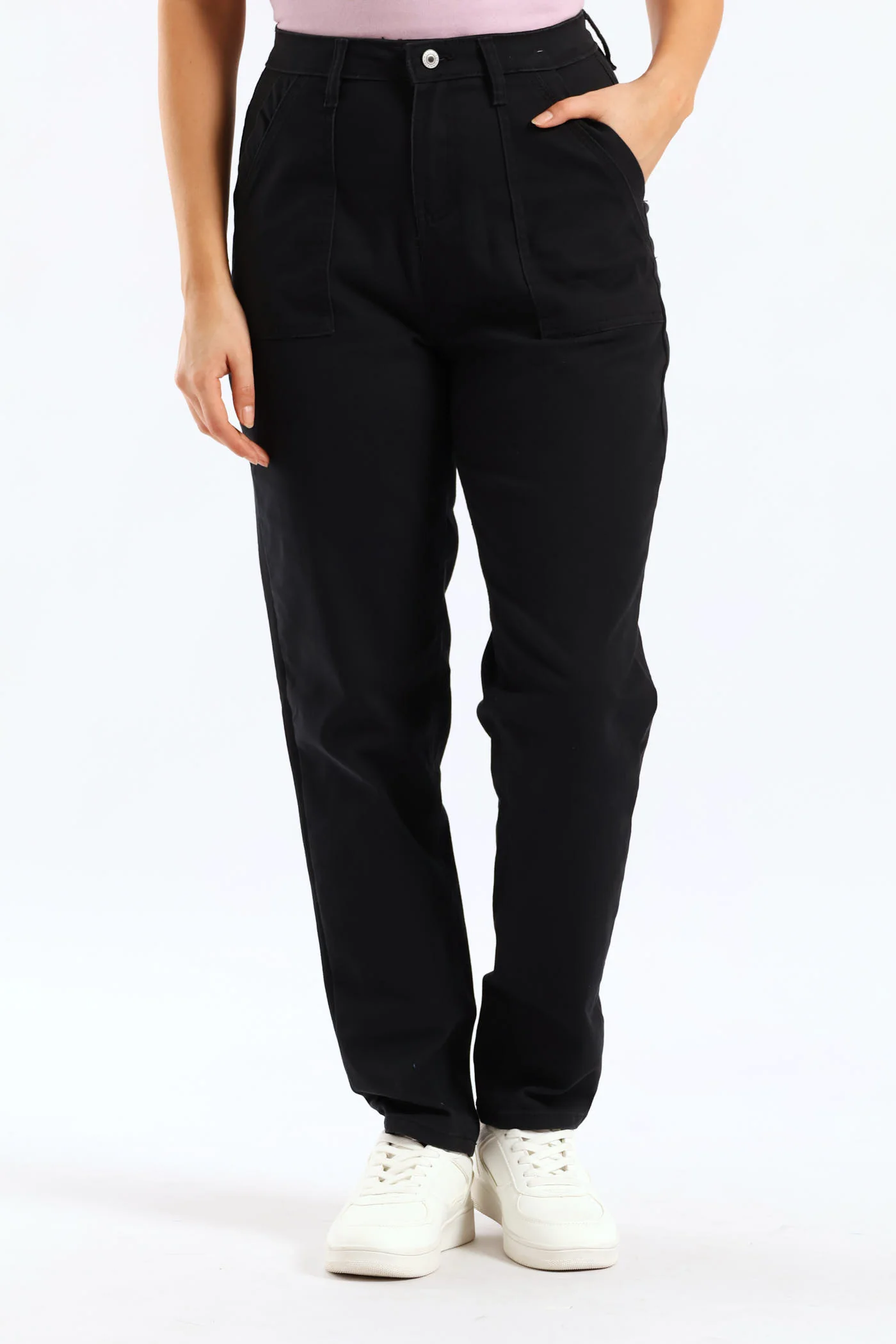 Lamb Chop Pocket Roll Hem Ankle Grazer Pant - Black - Image 4