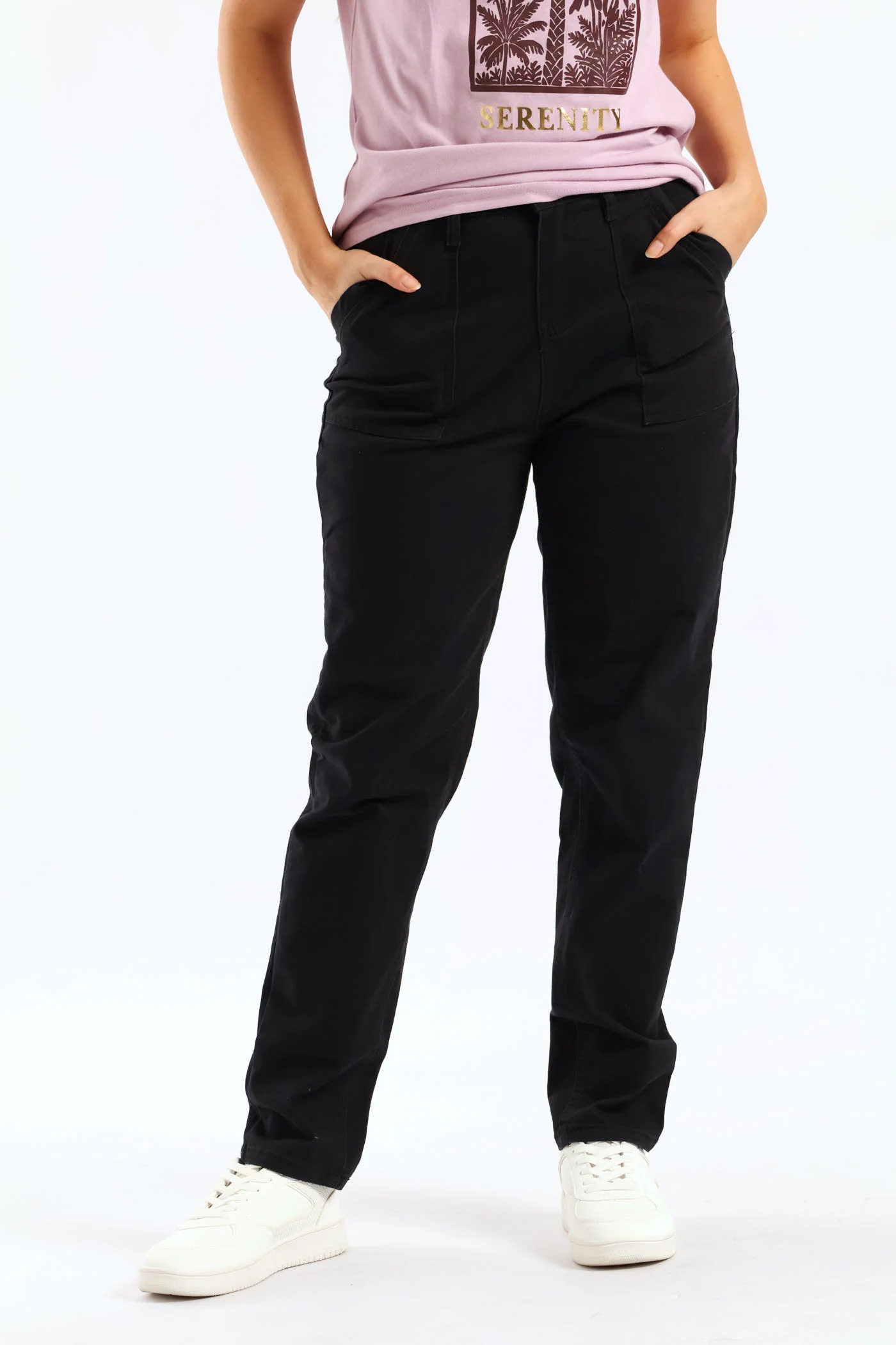 Lamb Chop Pocket Roll Hem Ankle Grazer Pant - Black - Image 5