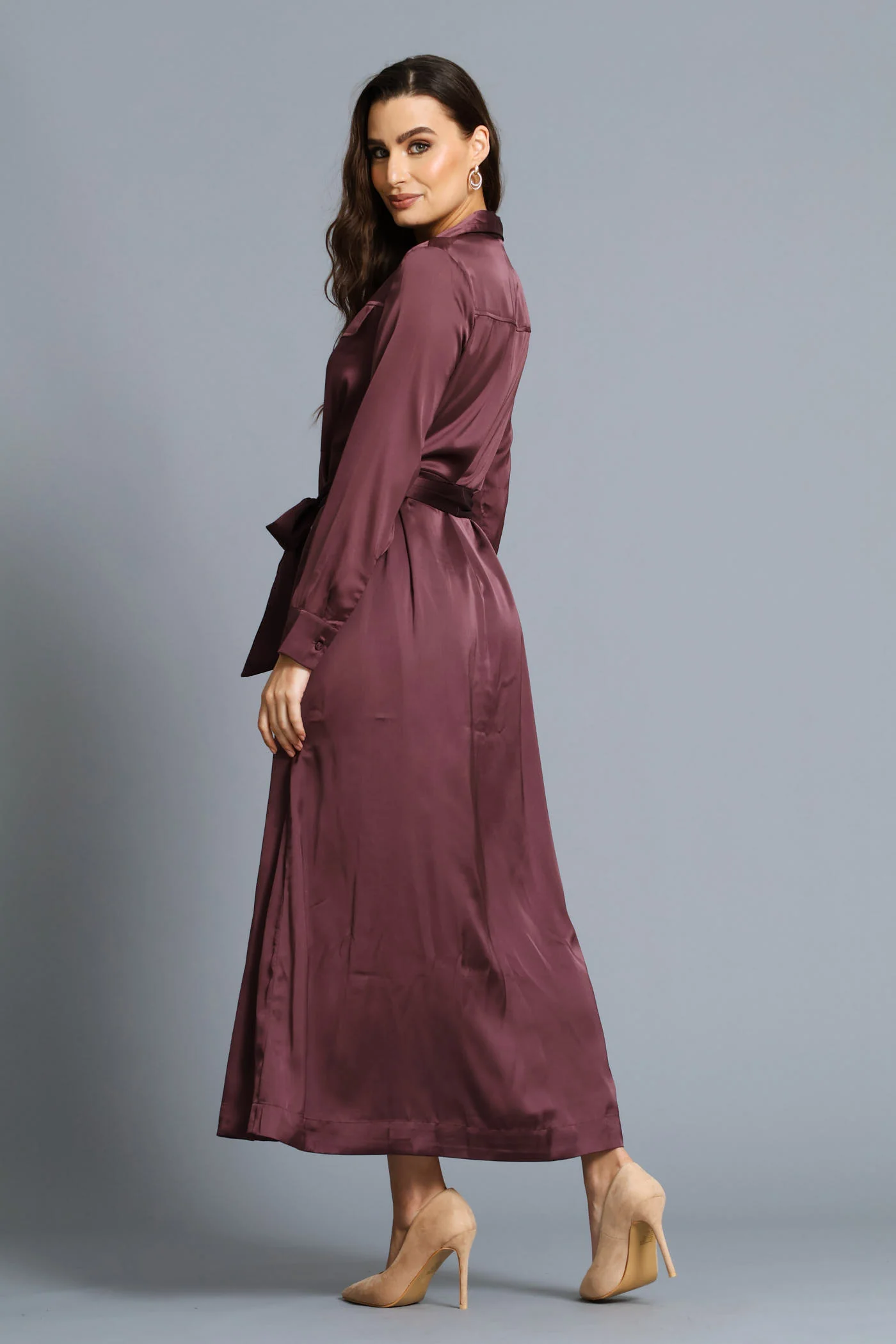Lara Satin Long Sleeve Shirt Dress - Image 4