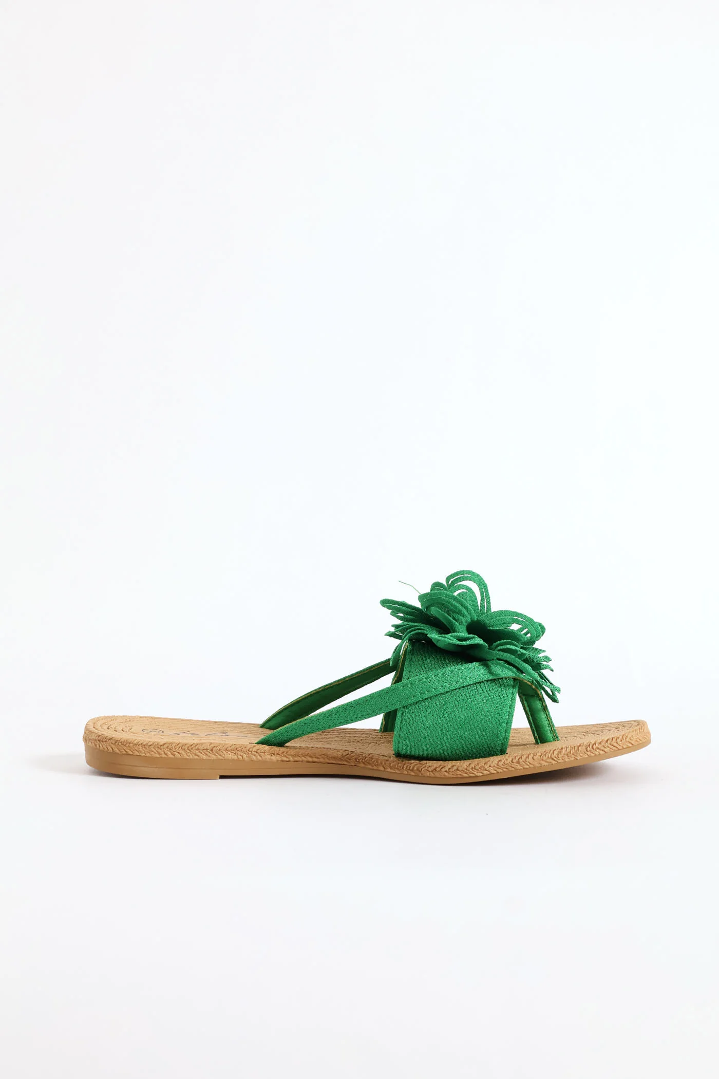 Large Flower Detail Thong Sandal - Green - Image 2