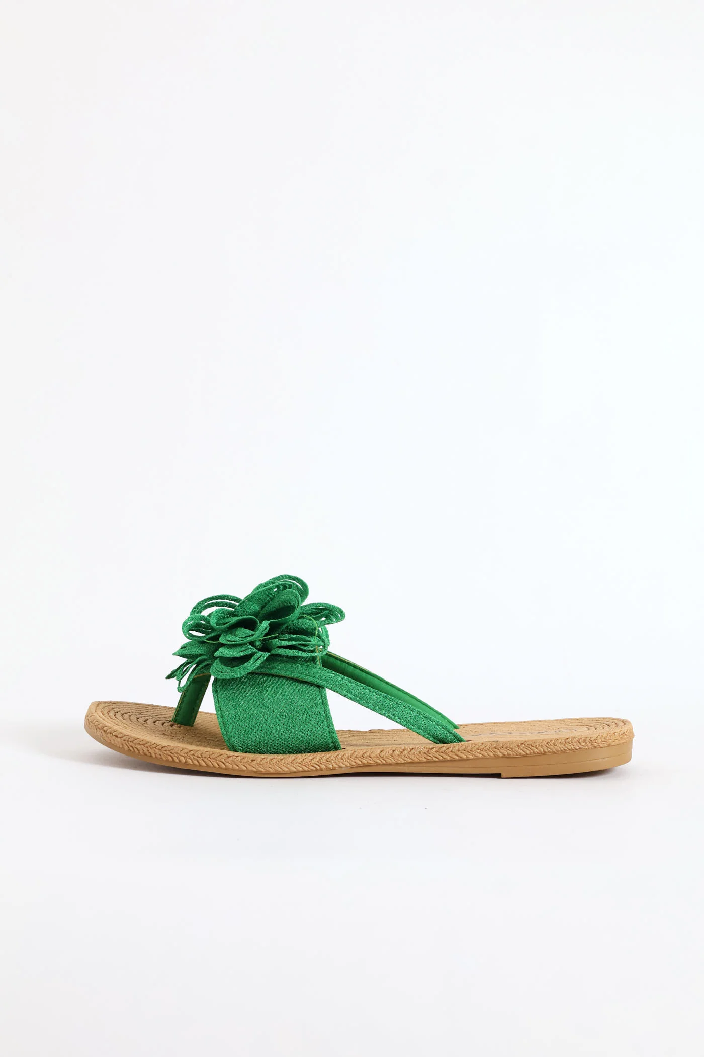 Large Flower Detail Thong Sandal - Green - Image 3