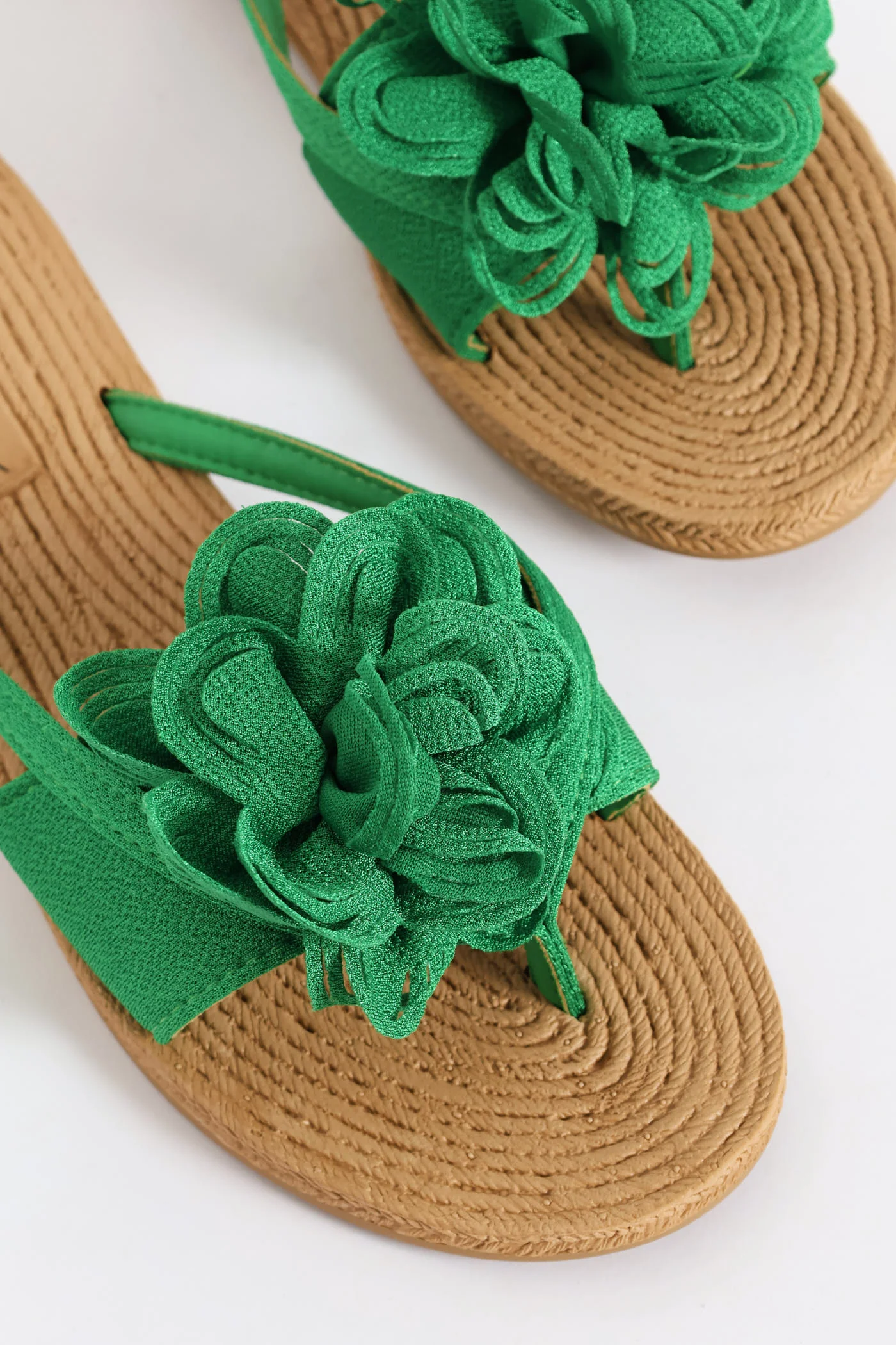 Large Flower Detail Thong Sandal - Green - Image 4