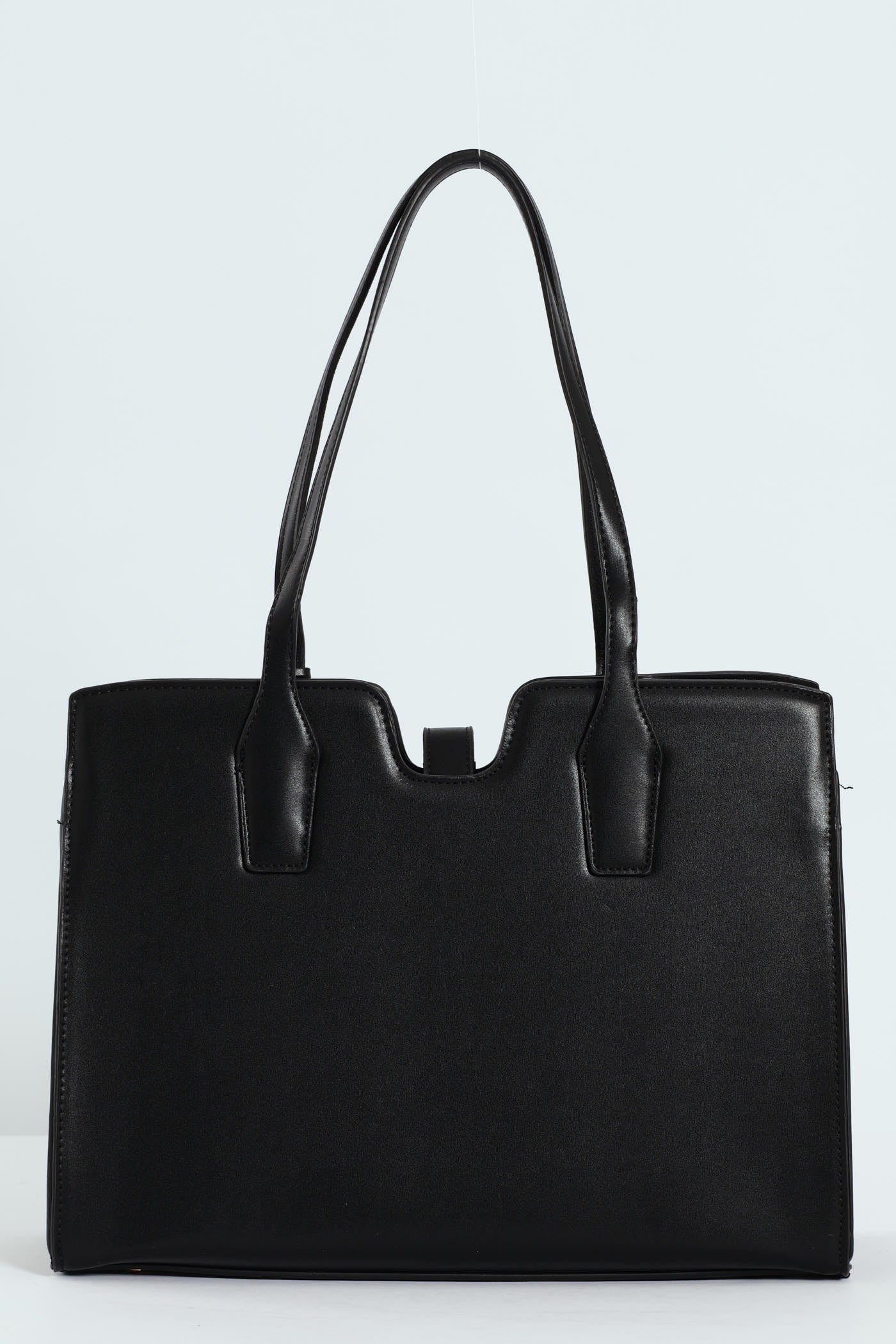 Large Gold Clasp Square Tote Bag - Black - Image 3