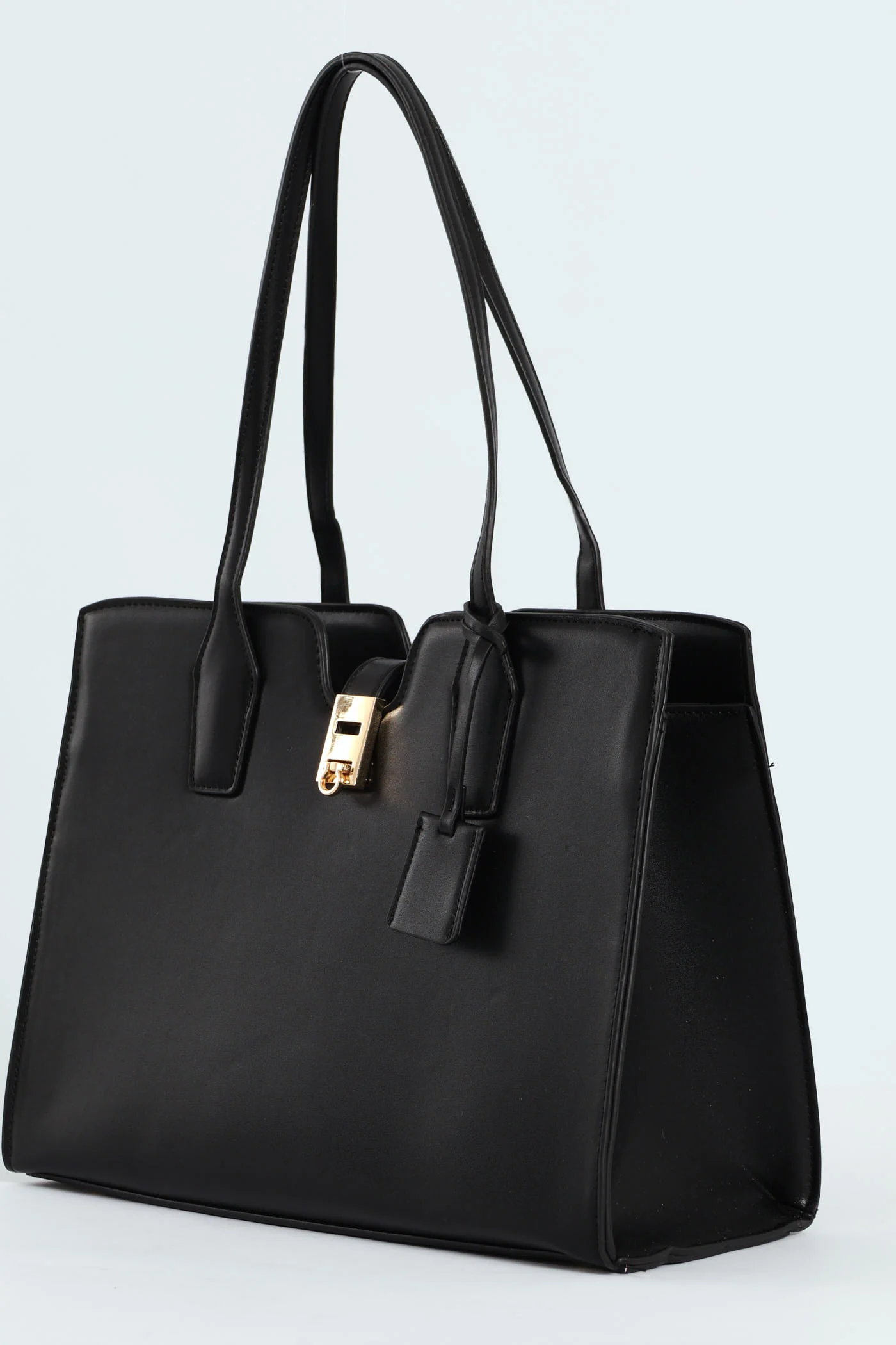 Large Gold Clasp Square Tote Bag - Black - Image 4