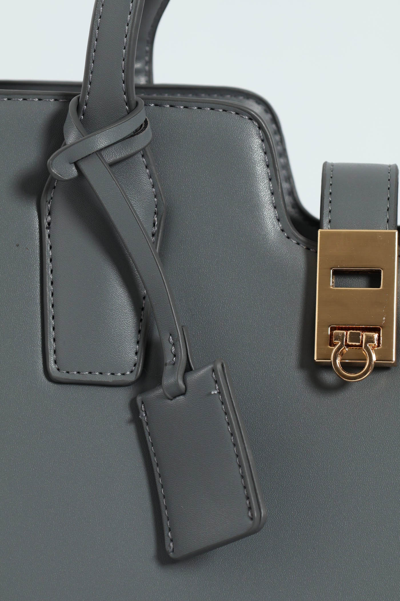 Large Gold Clasp Square Tote Bag - Grey - Image 2