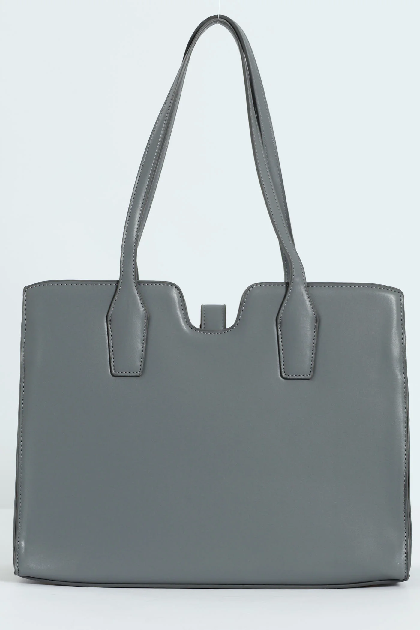 Large Gold Clasp Square Tote Bag - Grey - Image 3