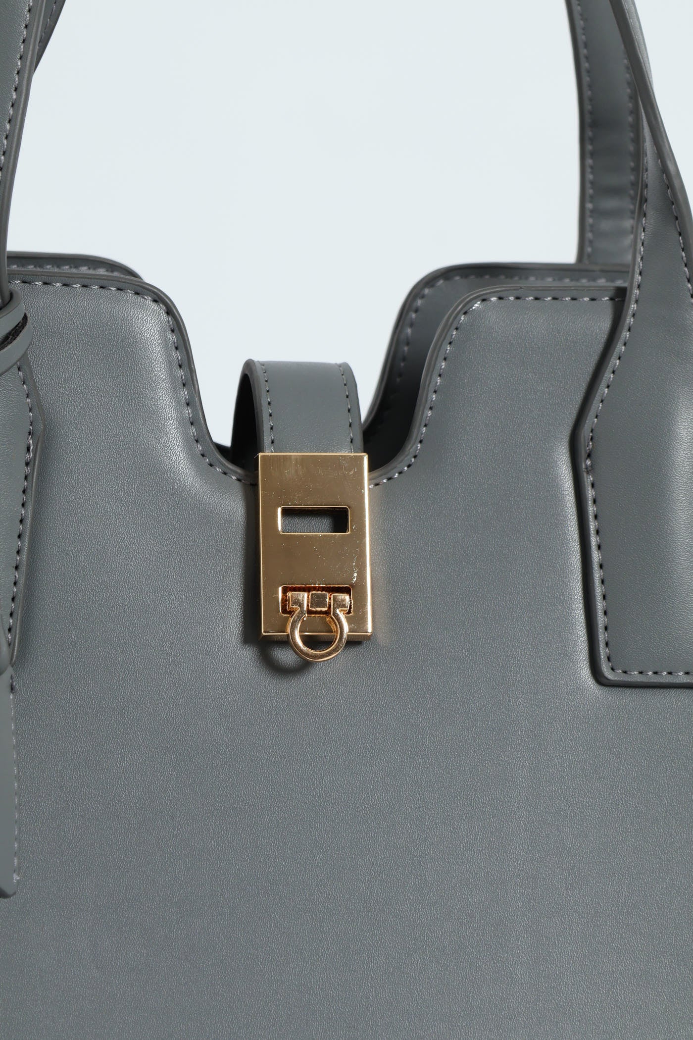 Large Gold Clasp Square Tote Bag - Grey - Image 5