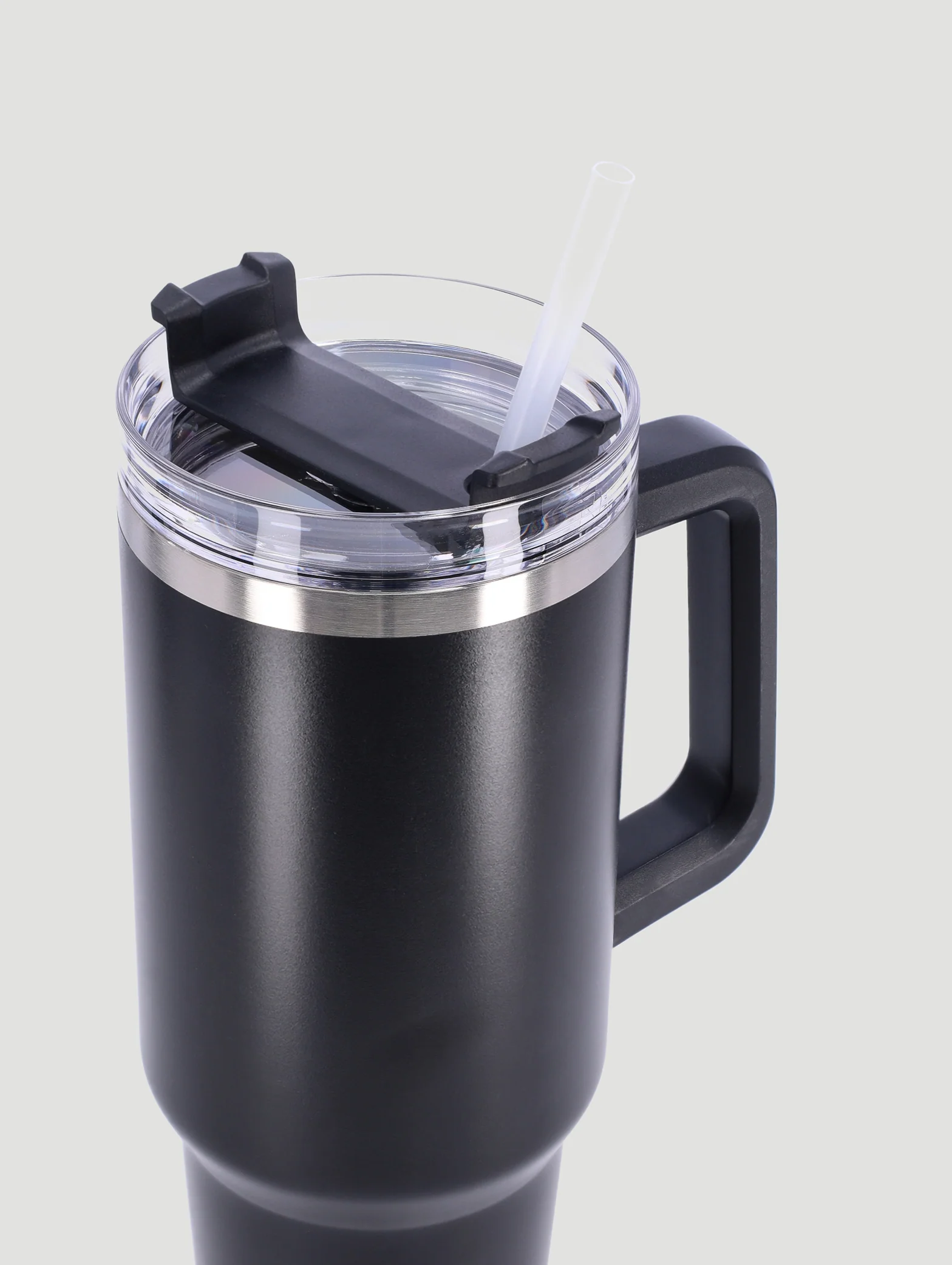 Large Metal Plain Travel Flask - Black - Image 2